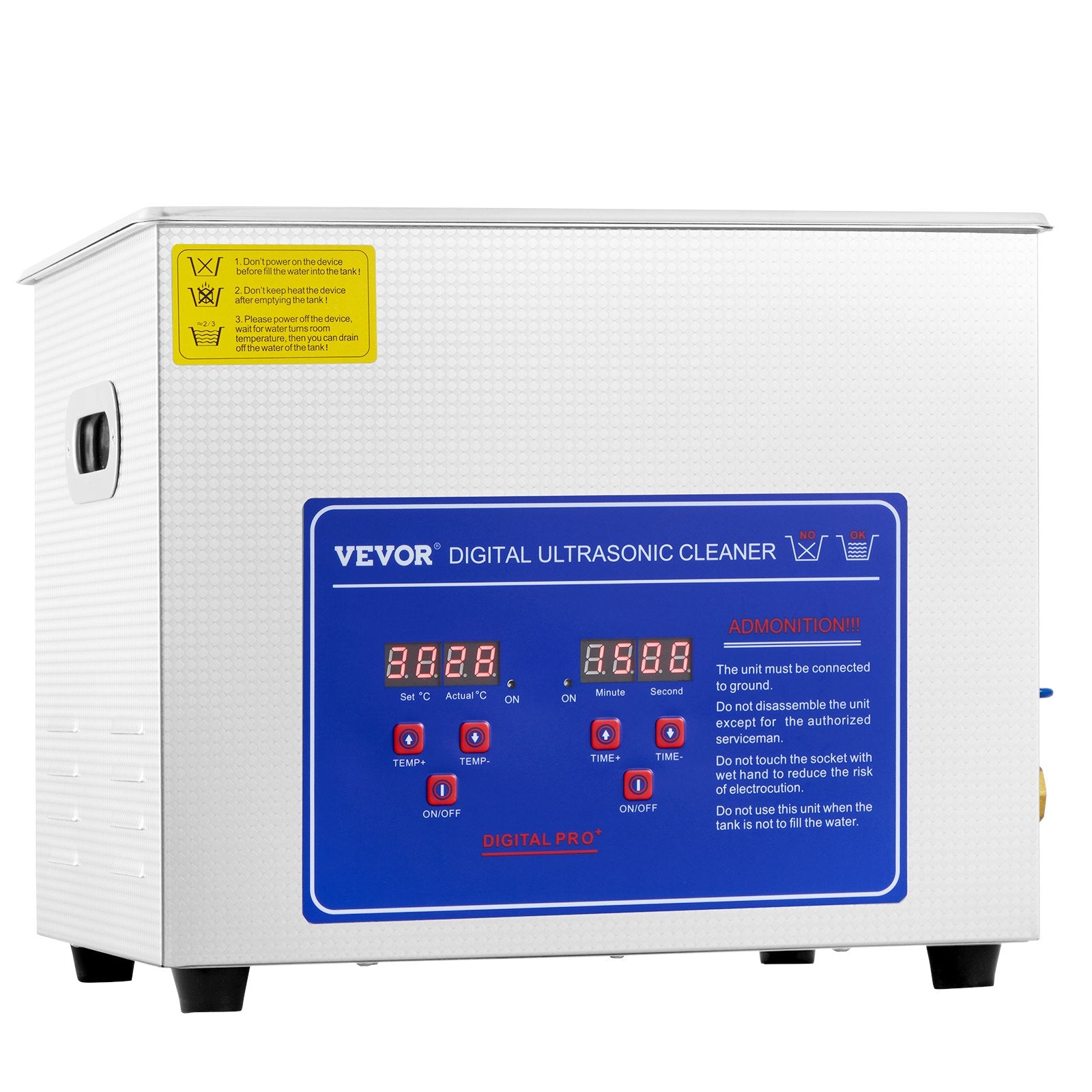 VEVOR Ultrasonic Cleaner 10L Jewelry Cleaning with Digital Timer Ultrasonic Cleaning Machine for Jewellery Rings Watches Eyeglasses Dentures Coins Metal Parts Commercial and Home Use Silver 10