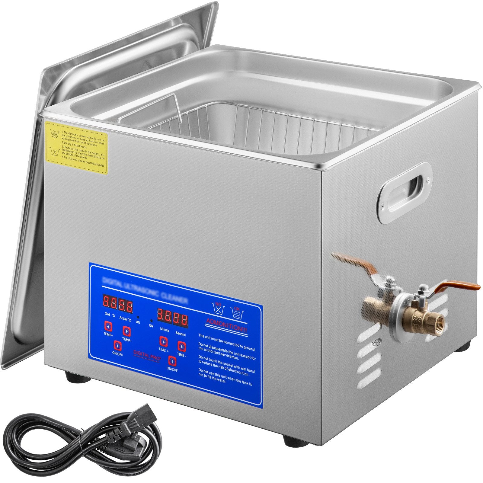 Vevor Powerful Stainless Steel 13.5-15 L Liters Ultrasonic Cleaner 360W Digital Heater Timer 8