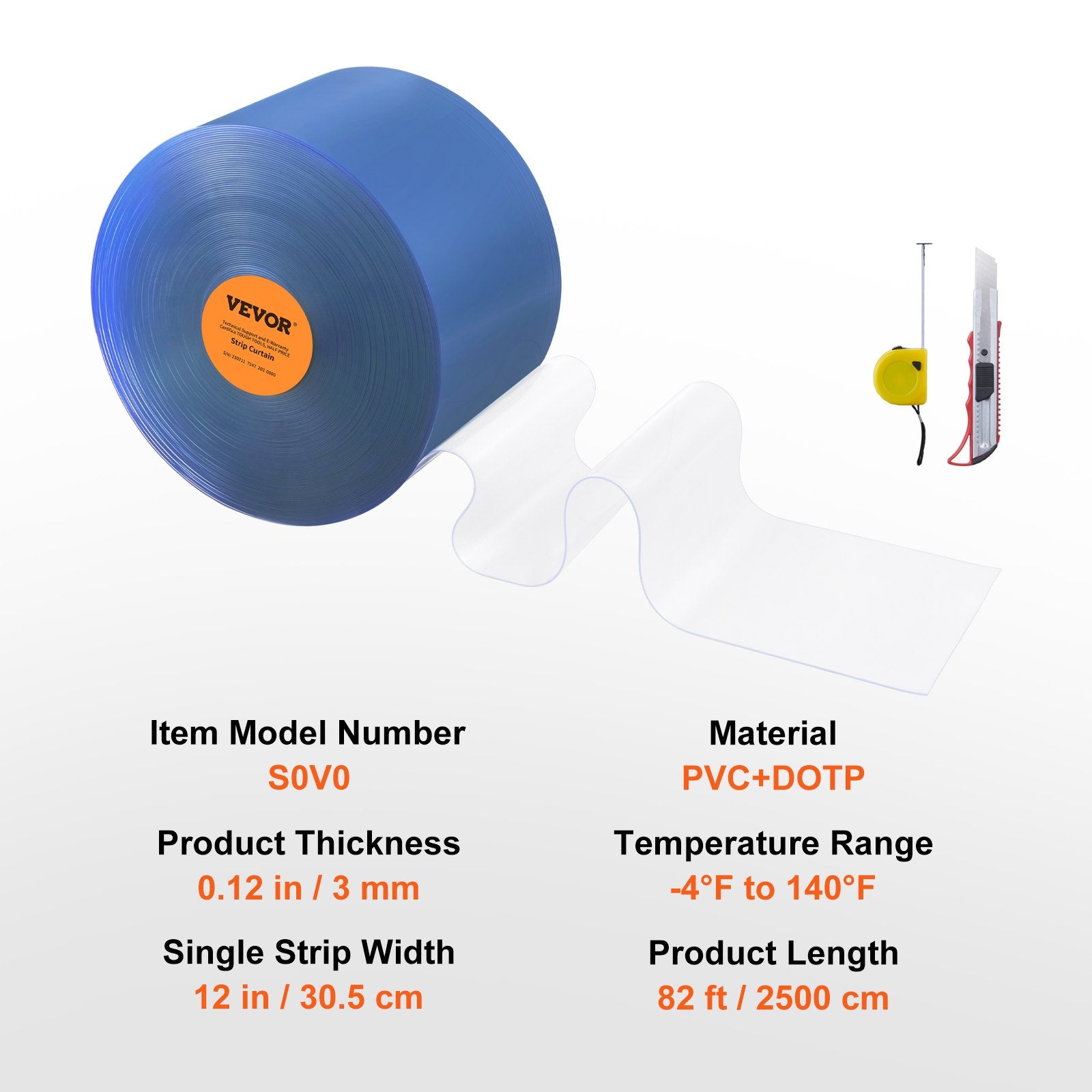 VEVOR Strip Curtain, 2500 cm L x 30.5 cm W x 3 mm Thickness, Clear PVC Smooth Curtain Strip Door Bulk Roll, Plastic Door Strips for Doorways of Supermarket, Garage, Warehouse, Barn, Pet Animal House 7
