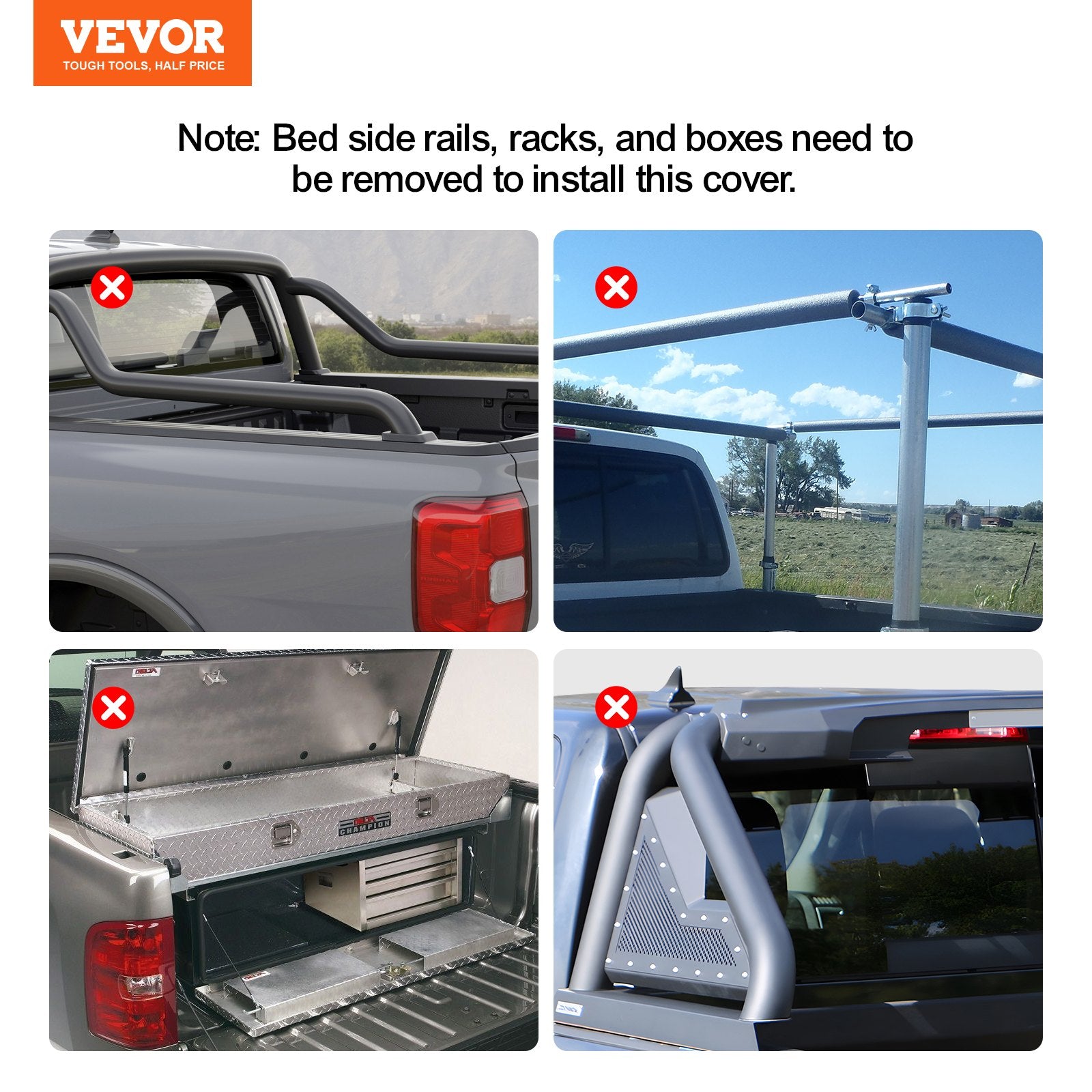 VEVOR Truck Bed Cover, Roll Up Truck Bed Tonneau Cover, Compatible with 2014-2024 Chevy Silverado / GMC Sierra 1500, for 2m x 1.6m / 2m x 1.6m Bed, Soft PVC material, Roll Up Tonneau Cover 7