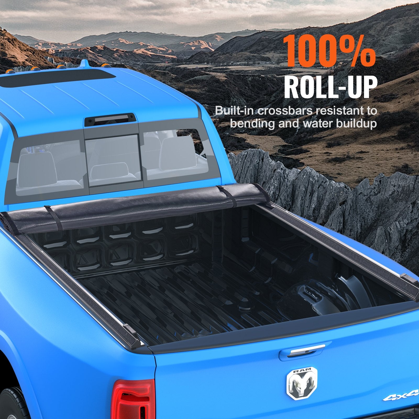 VEVOR Truck Bed Cover, Roll Up Truck Bed Tonneau Cover, Compatible with 2002-2018 Dodge Ram 1500, 2003-2024 2500 3500, 2019-2024 Classic, for 6.4 x 5.5 ft Bed, Soft PVC material, Roll Up Tonneau Cover 3