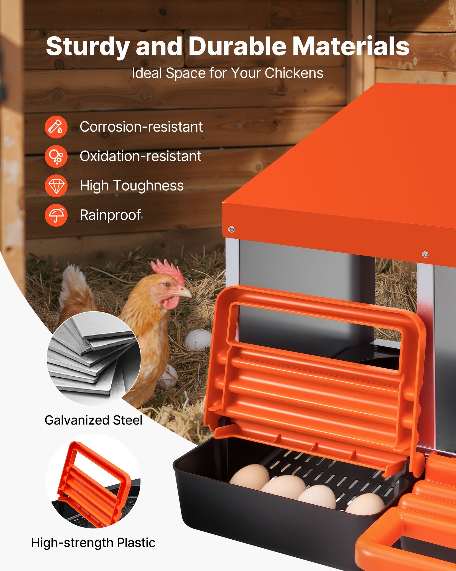 VEVOR Chicken Nest Box, 3-Compartment, 15 to 30 in Stable & Corrosion-Resistant Metal Nesting Boxes with Inclined Nesting Boxes, Bottom Holes & Resting Platform, Fit for Different Chicken Breeds 3