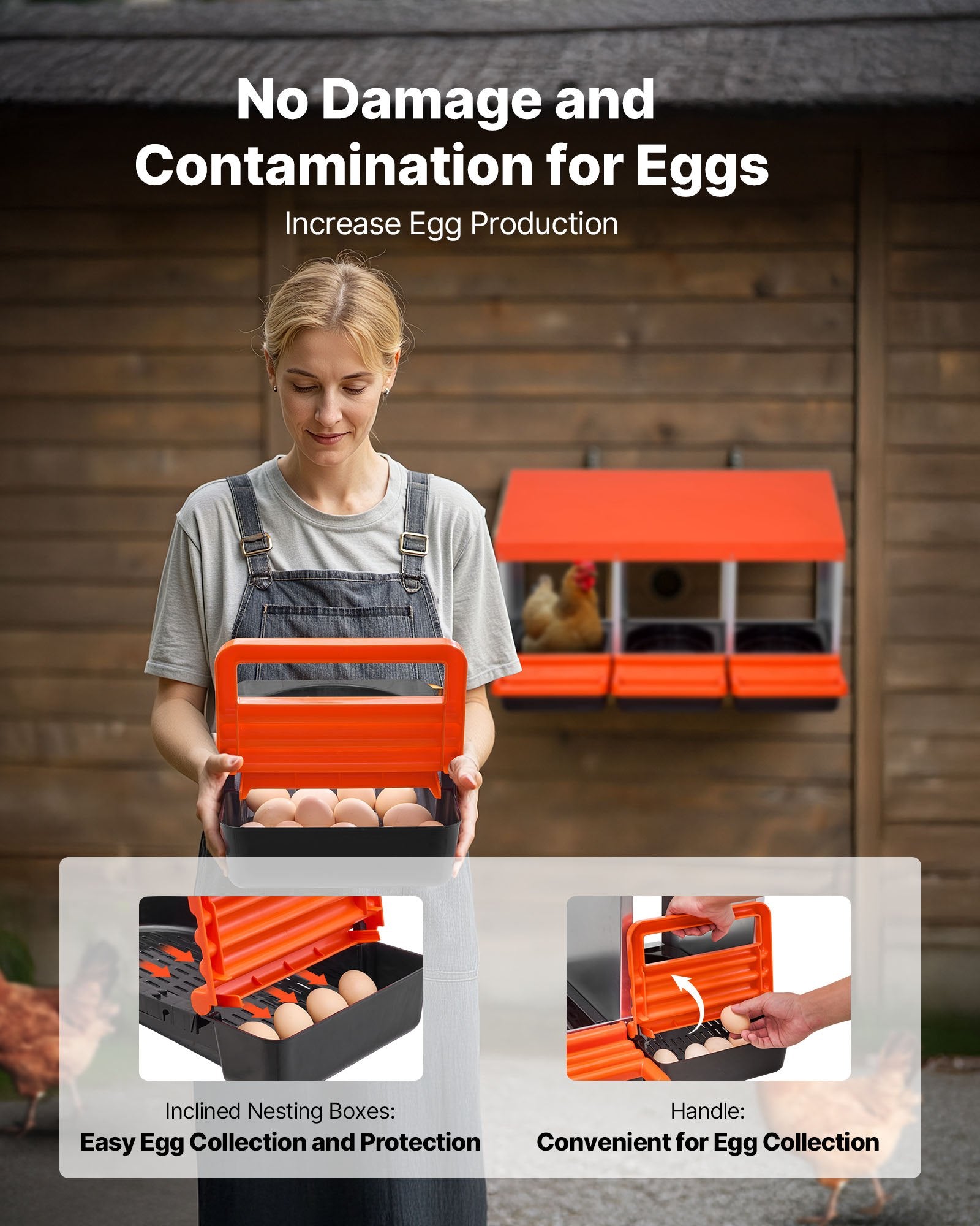 VEVOR Chicken Nest Box, 3-Compartment, 15 to 30 in Stable & Corrosion-Resistant Metal Nesting Boxes with Inclined Nesting Boxes, Bottom Holes & Resting Platform, Fit for Different Chicken Breeds 4