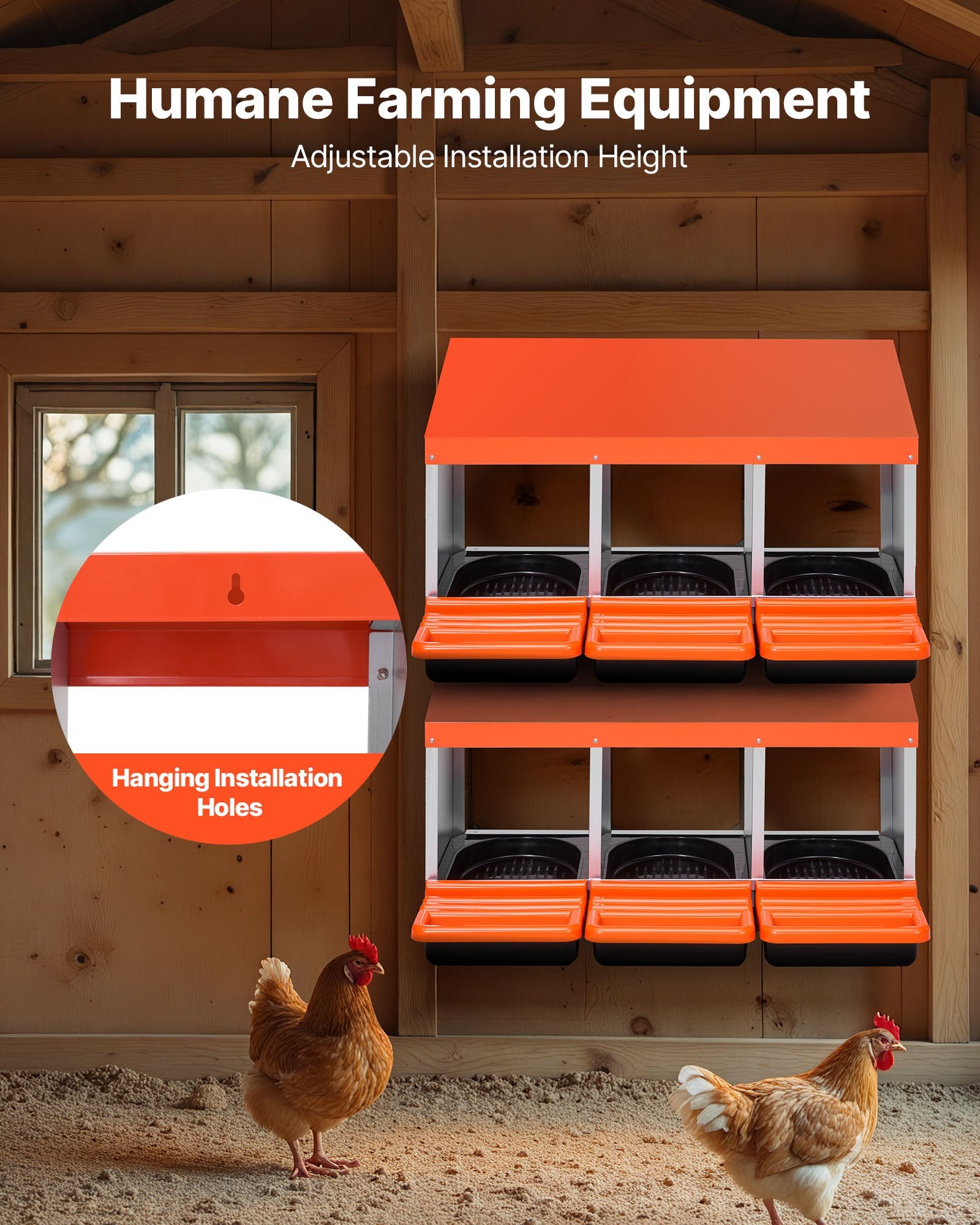 VEVOR Chicken Nest Box, 3-Compartment, 15 to 30 in Stable & Corrosion-Resistant Metal Nesting Boxes with Inclined Nesting Boxes, Bottom Holes & Resting Platform, Fit for Different Chicken Breeds 5