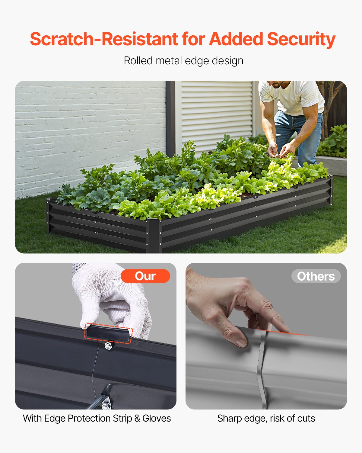 VEVOR Metal Raised Garden Bed, 8 x 4 x 1 ft Outdoor Galvanized Planter Box, with Open Bottom, Large Planter Raised Bed for Gardening Vegetables, Flowers, Herbs, and Succulent Plants, Dark Gray 4