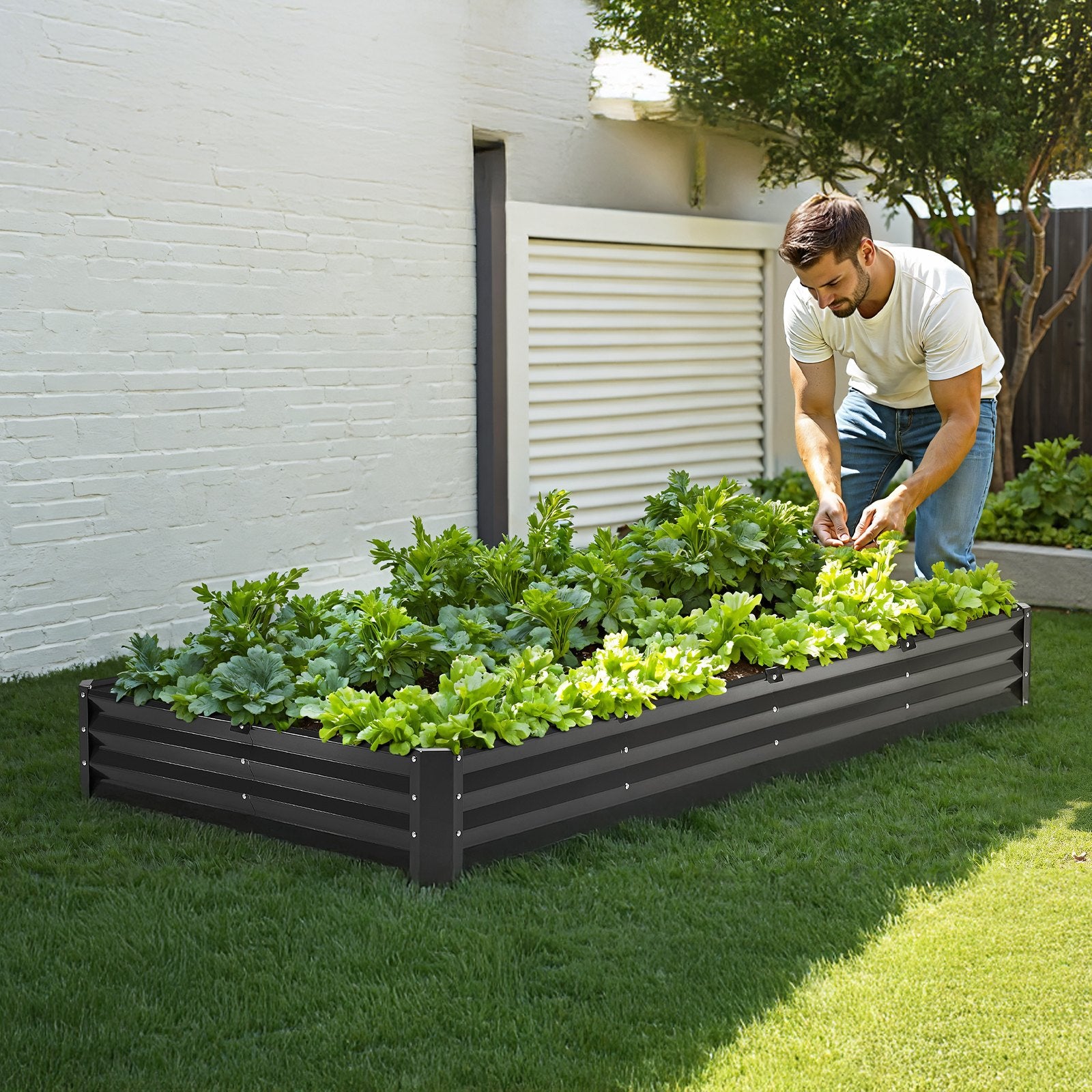 VEVOR Metal Raised Garden Bed, 8 x 4 x 1 ft Outdoor Galvanized Planter Box, with Open Bottom, Large Planter Raised Bed for Gardening Vegetables, Flowers, Herbs, and Succulent Plants, Dark Gray 8