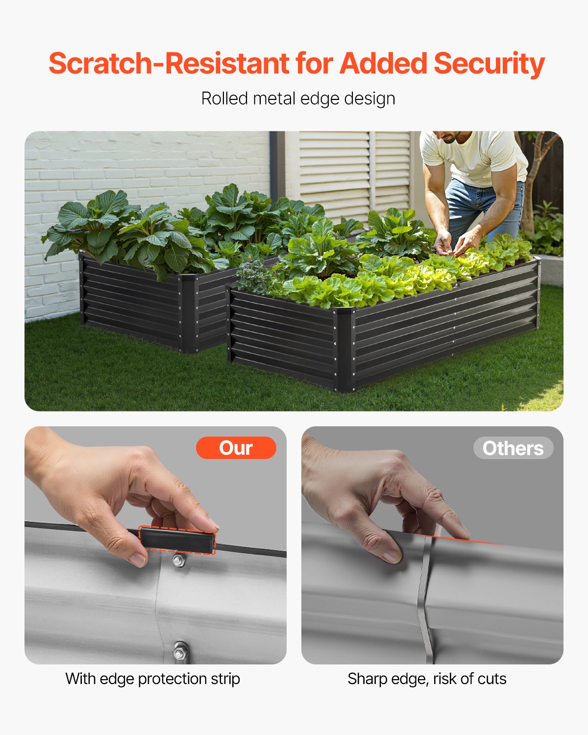 VEVOR Metal Raised Garden Bed, 6 x 3 x 1.5 ft Outdoor Galvanized Planter Box, with Open Bottom, Large Planter Raised Bed for Gardening Vegetables, Flowers, Herbs, and Succulent Plants, Dark Gray 4