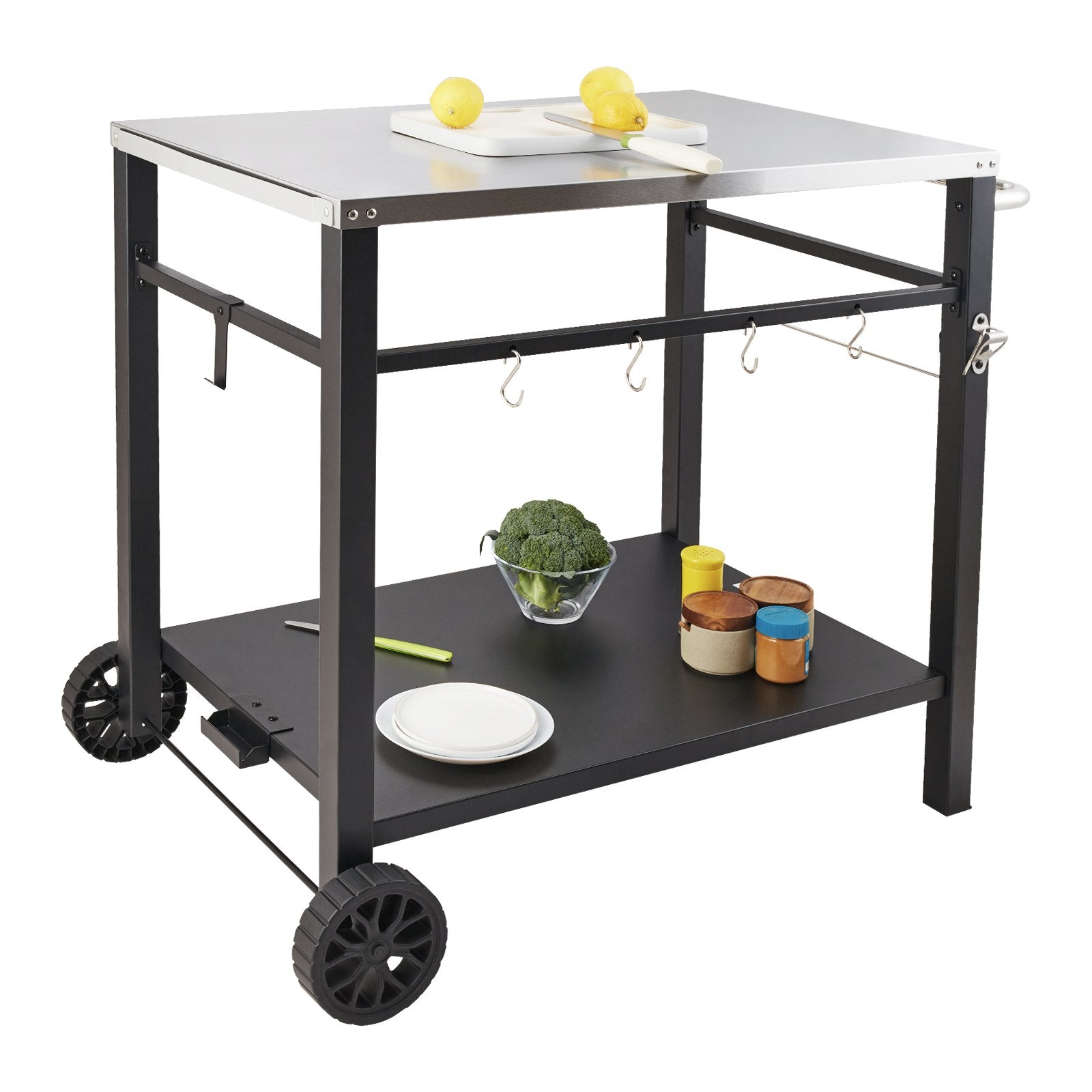 VEVOR Outdoor Grill Dining Cart with Double-Shelf, 85*55cm BBQ Movable Food Prep Table