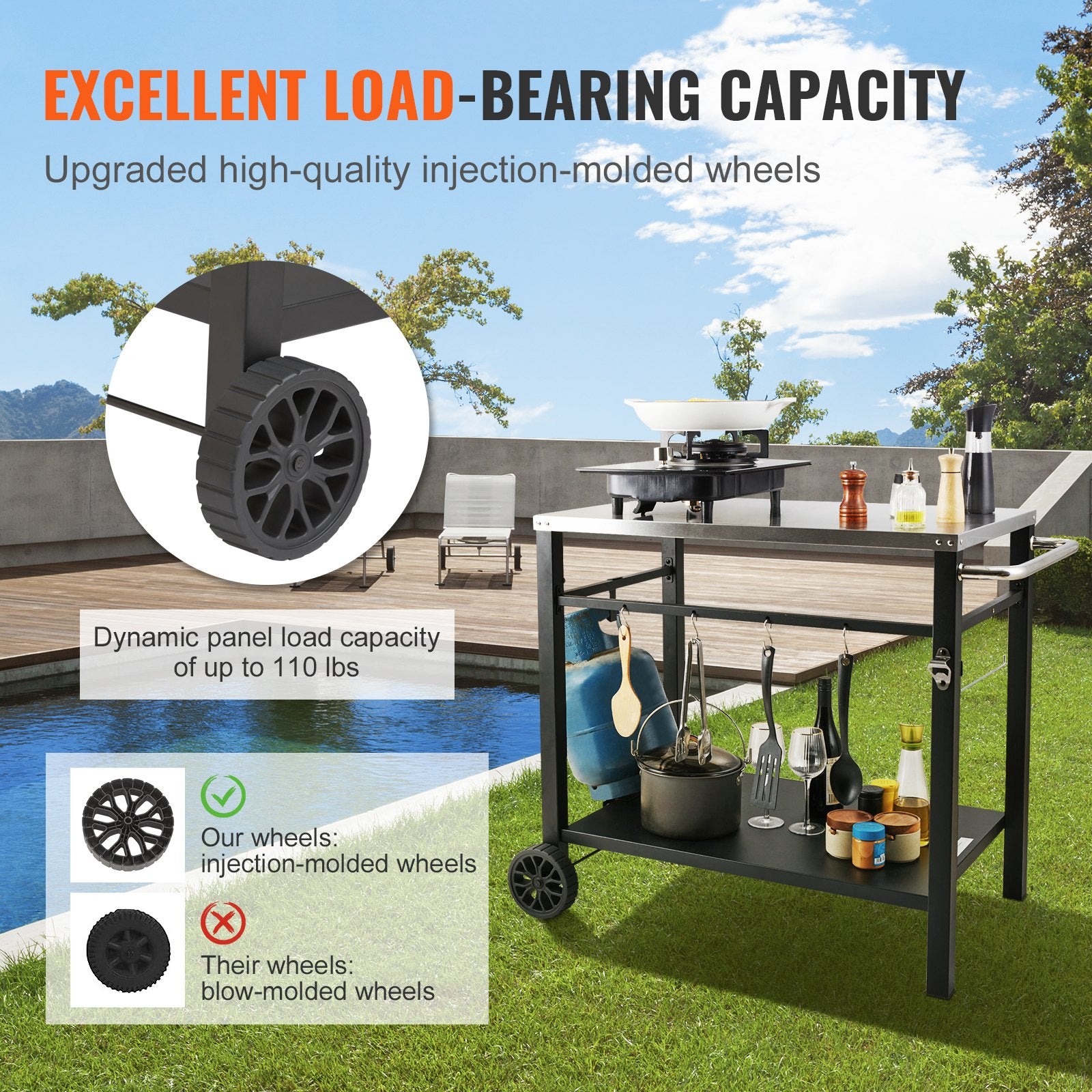 VEVOR Outdoor Grill Dining Cart with Double-Shelf, 85*55cm BBQ Movable Food Prep Table 5