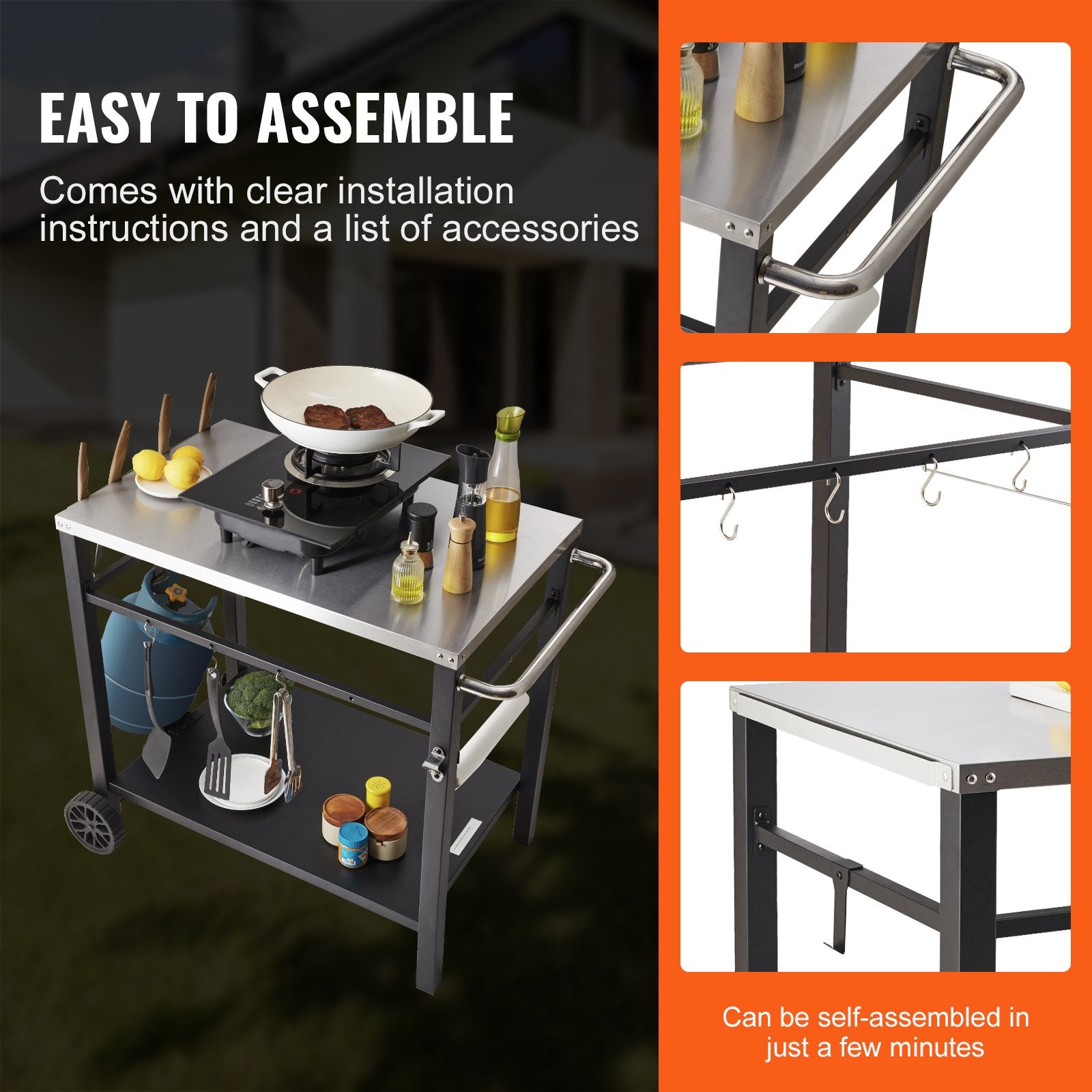 VEVOR Outdoor Grill Dining Cart with Double-Shelf, 85*55cm BBQ Movable Food Prep Table 6