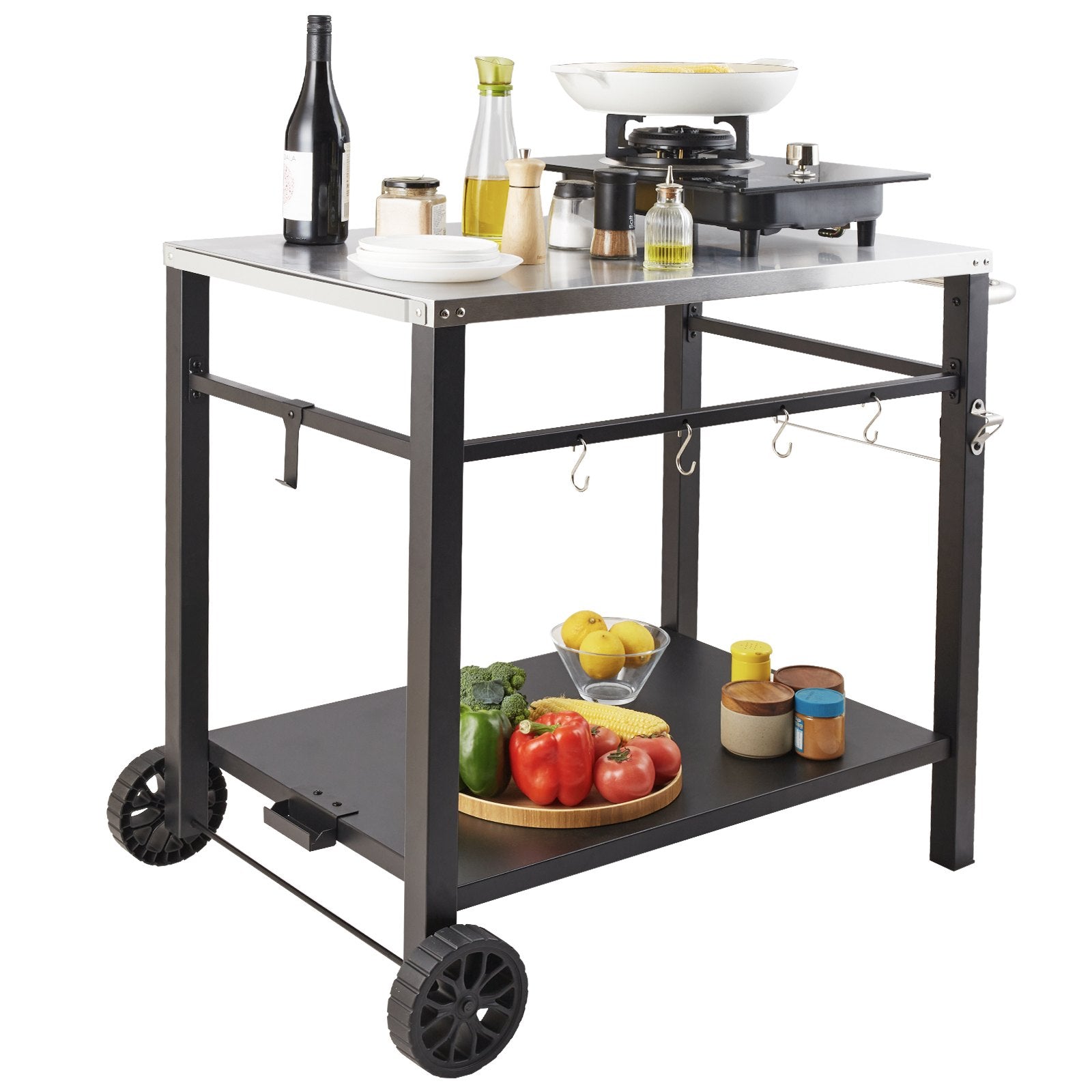 VEVOR Outdoor Grill Dining Cart with Double-Shelf, 85*55cm BBQ Movable Food Prep Table 9