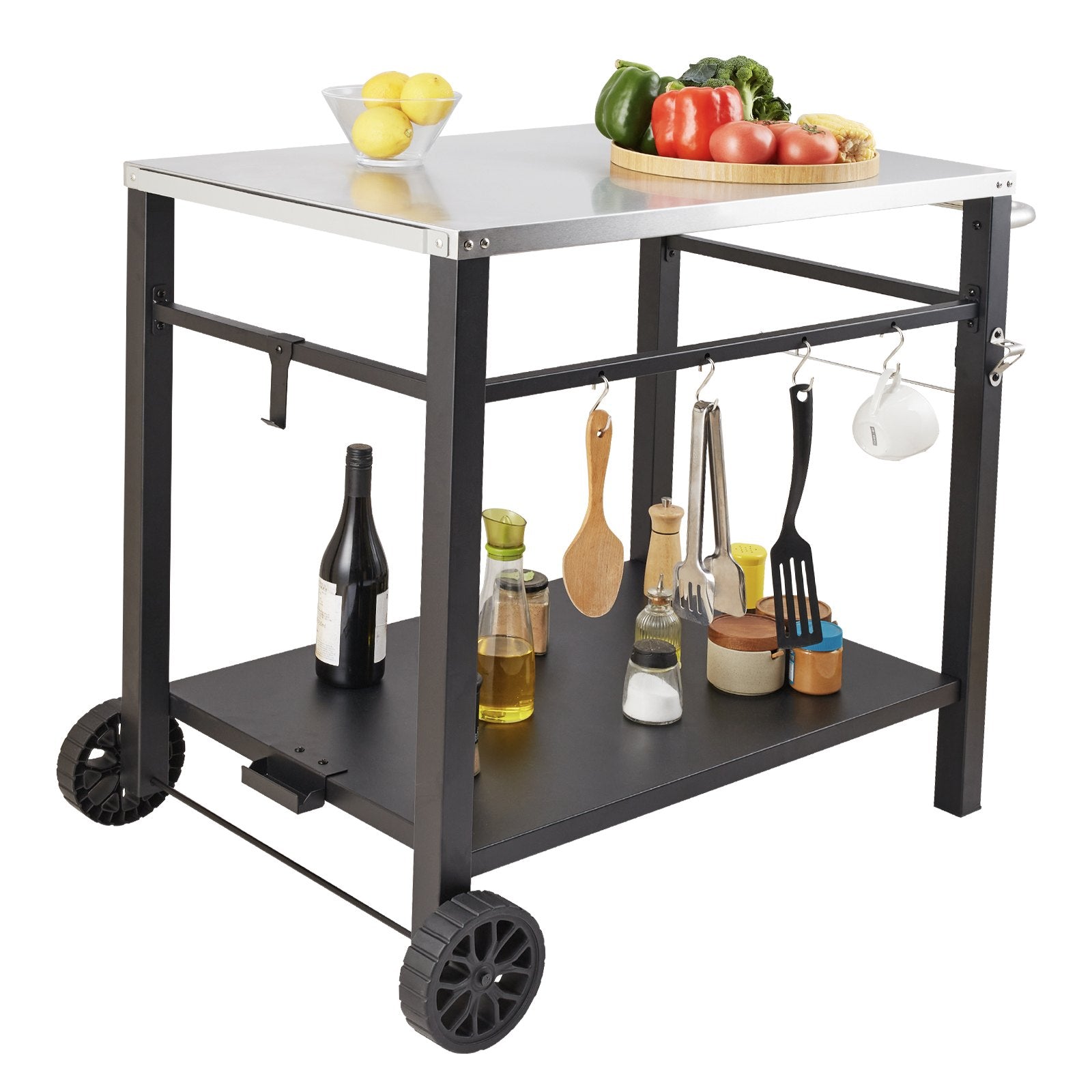 VEVOR Outdoor Grill Dining Cart with Double-Shelf, 85*55cm BBQ Movable Food Prep Table 10