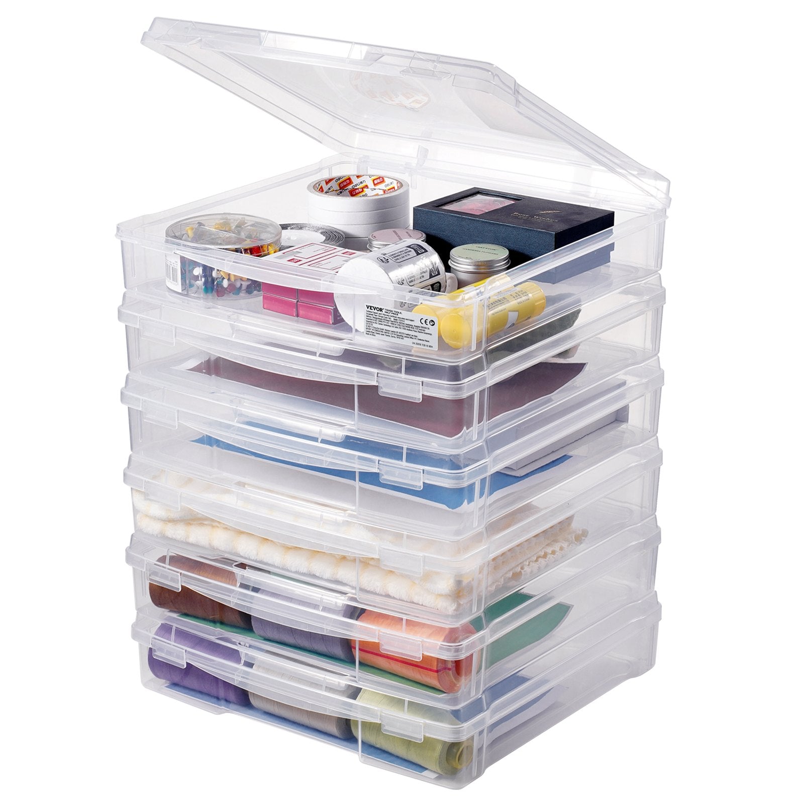 Scrapbook Paper Storage 6 Pack Stackable Plastic Board Game Boxes Clear Case