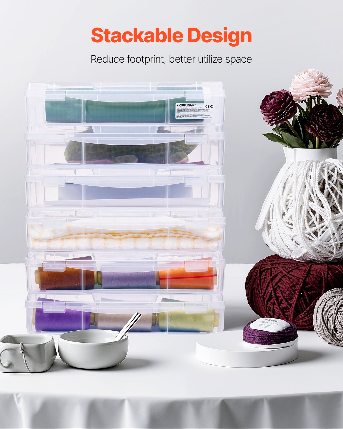 Scrapbook Paper Storage 6 Pack Stackable Plastic Board Game Boxes Clear Case 3