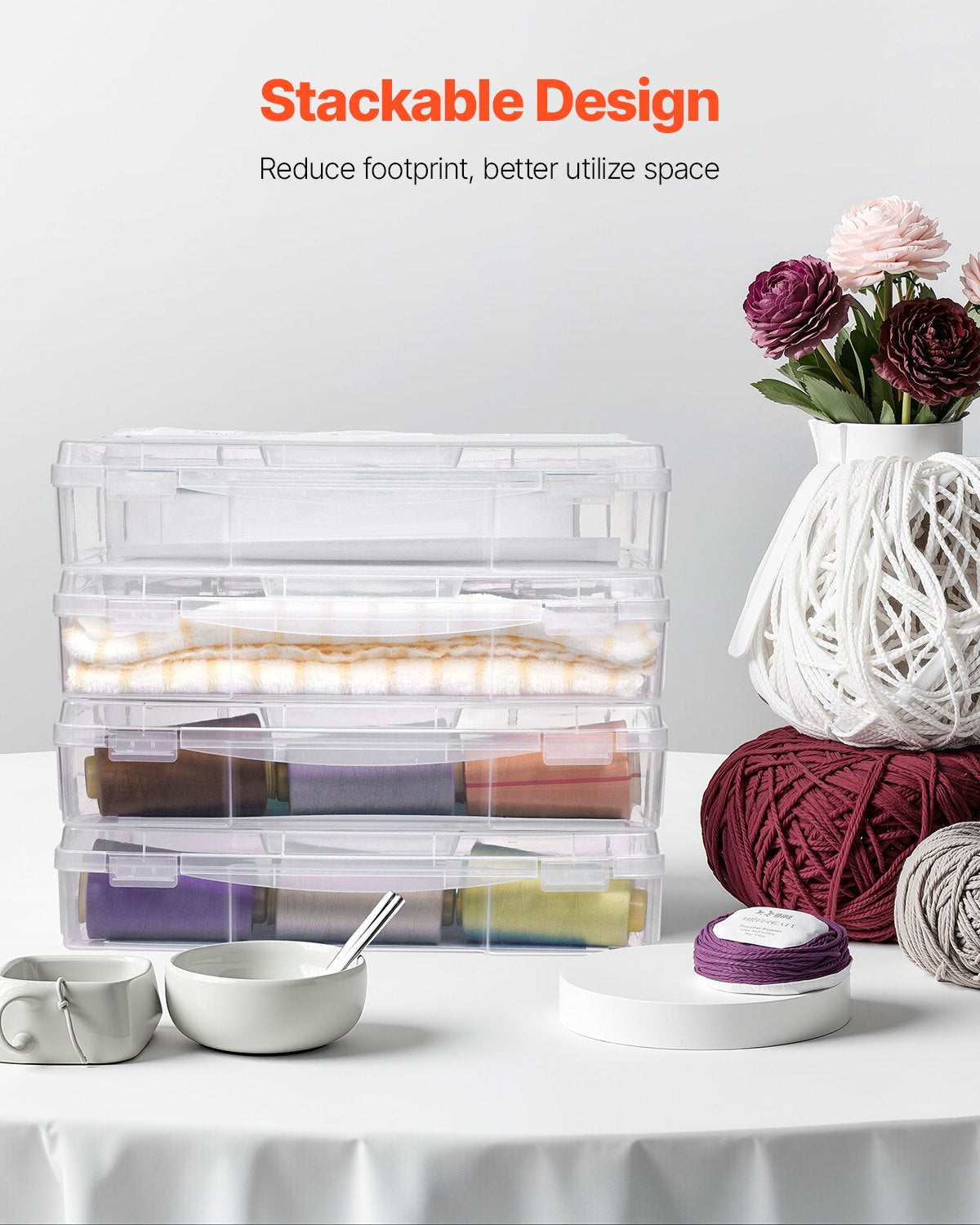 Scrapbook Paper Storage 4 Pack Stackable Plastic Board Game Boxes Clear Case 3