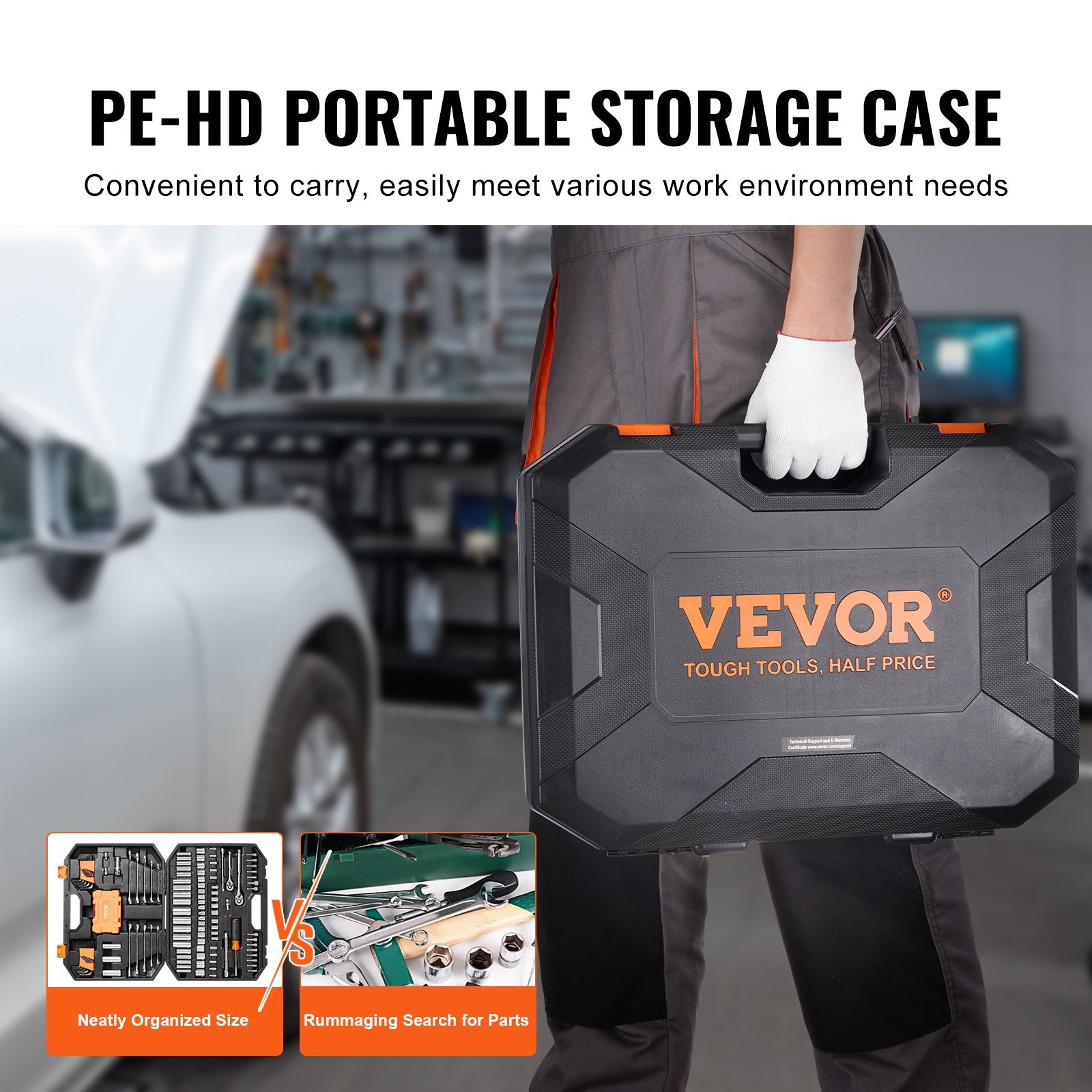 VEVOR Mechanics Tool Set and Socket Set 1/4in 3/8in Drive 145 Pcs SAE and Metric 5