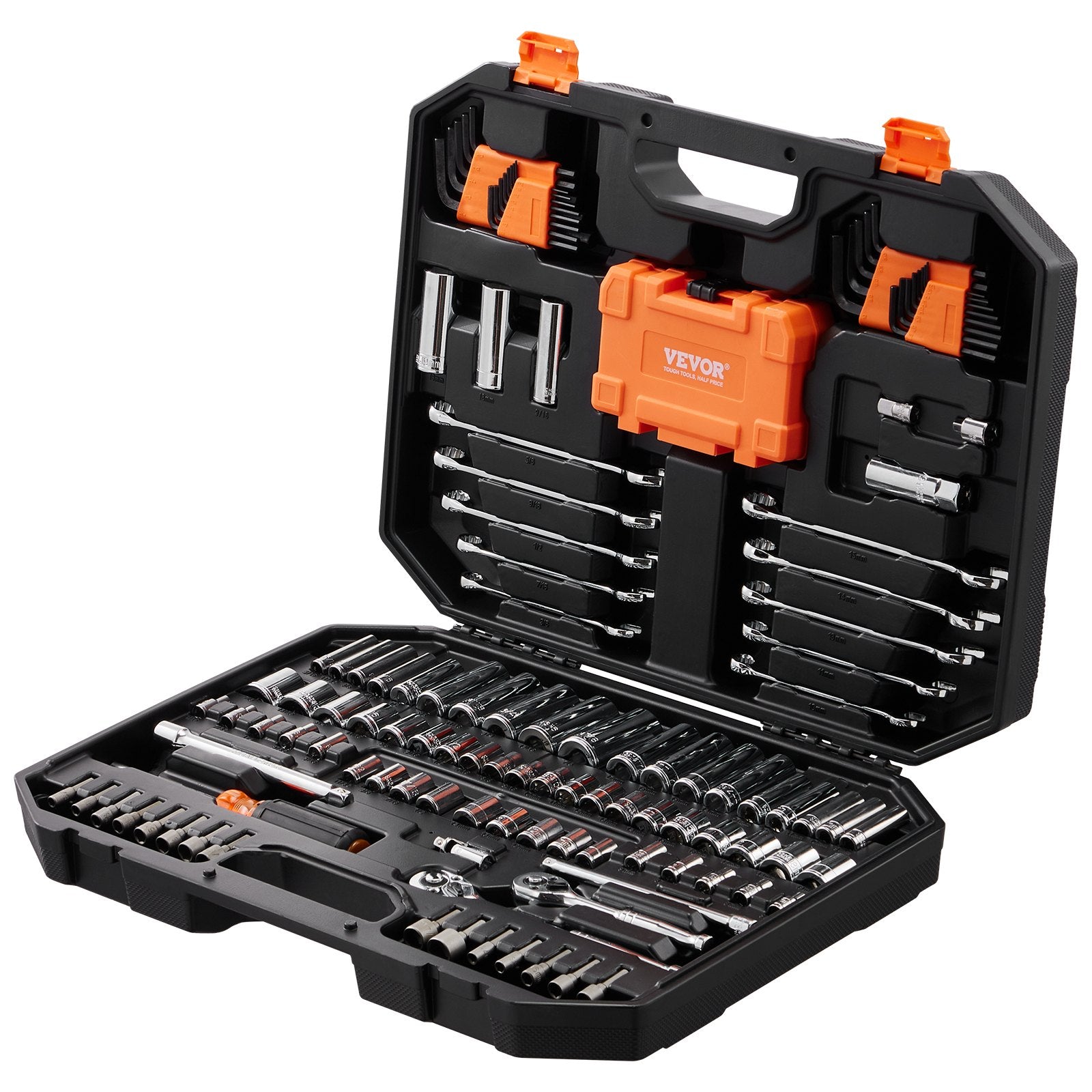 VEVOR Mechanics Tool Set and Socket Set 1/4in 3/8in Drive 145 Pcs SAE and Metric 8
