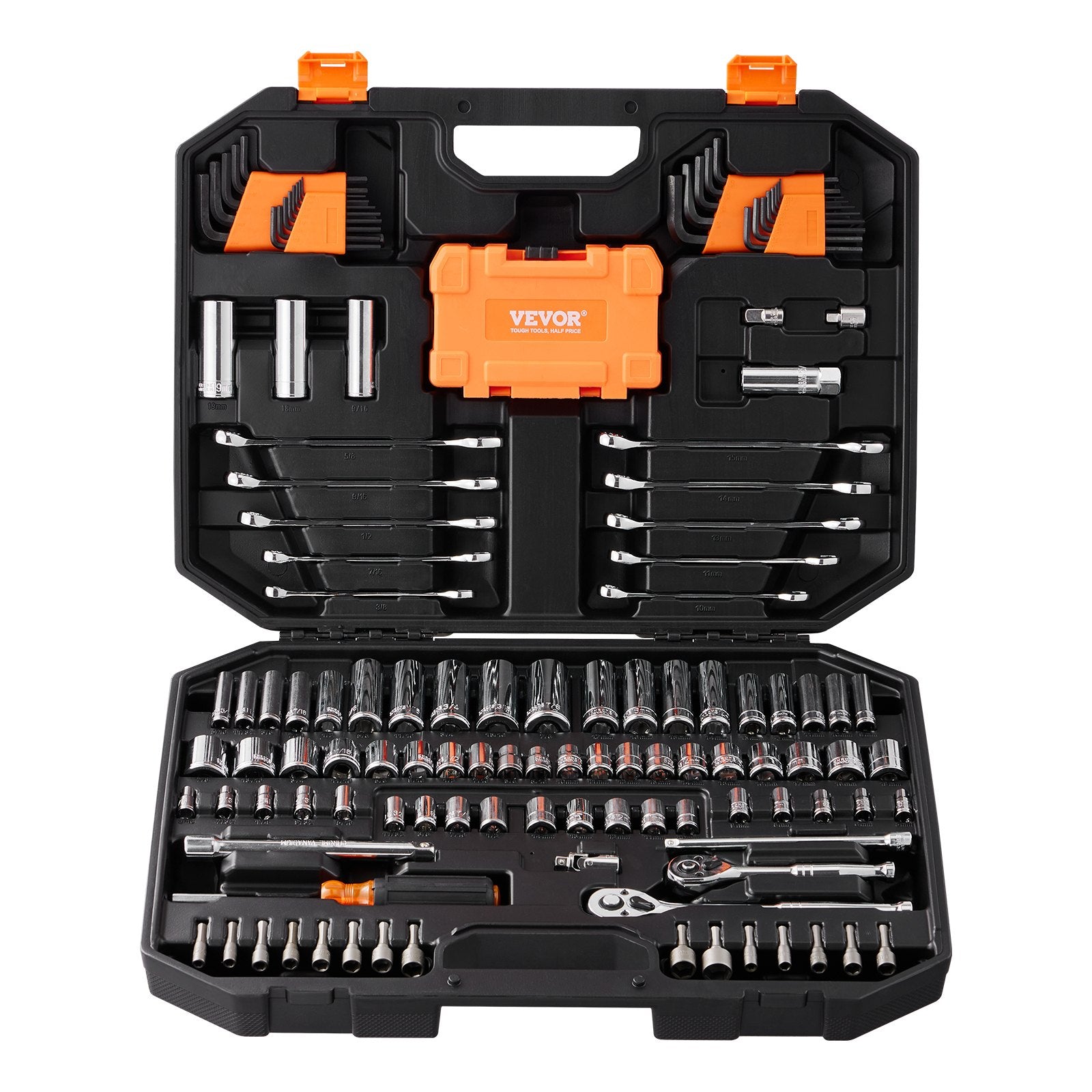 VEVOR Mechanics Tool Set and Socket Set 1/4in 3/8in Drive 145 Pcs SAE and Metric 9