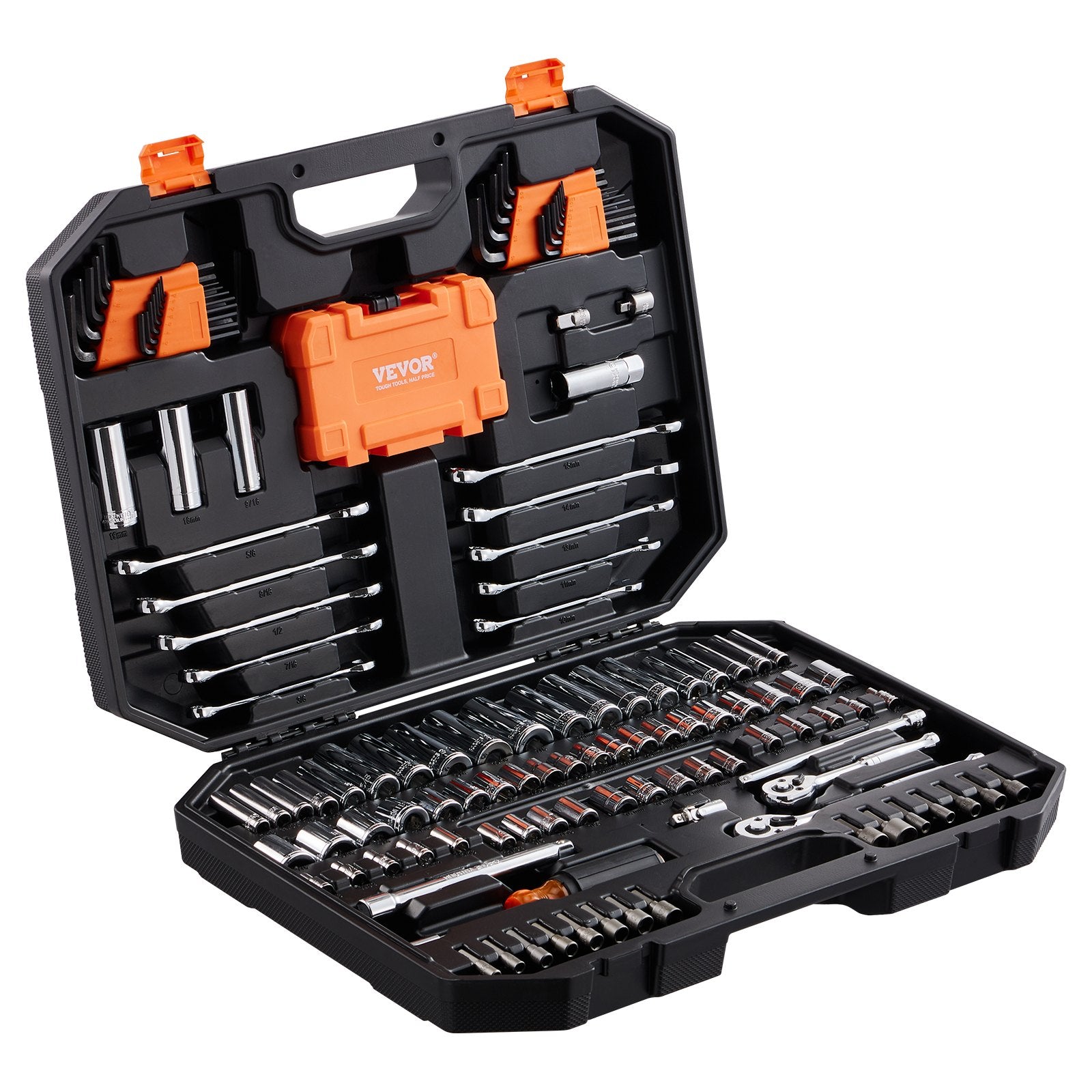 VEVOR Mechanics Tool Set and Socket Set 1/4in 3/8in Drive 145 Pcs SAE and Metric 10