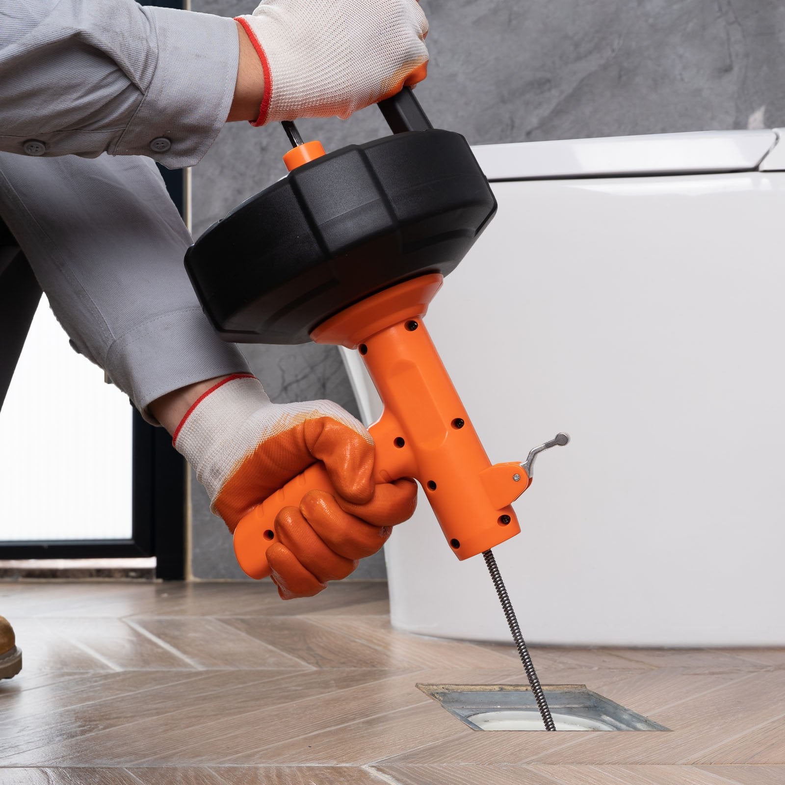 VEVOR Drain Auger 25ft 1/4in Drum Plumbing Drain Snake Clog Remover Autofeed 8