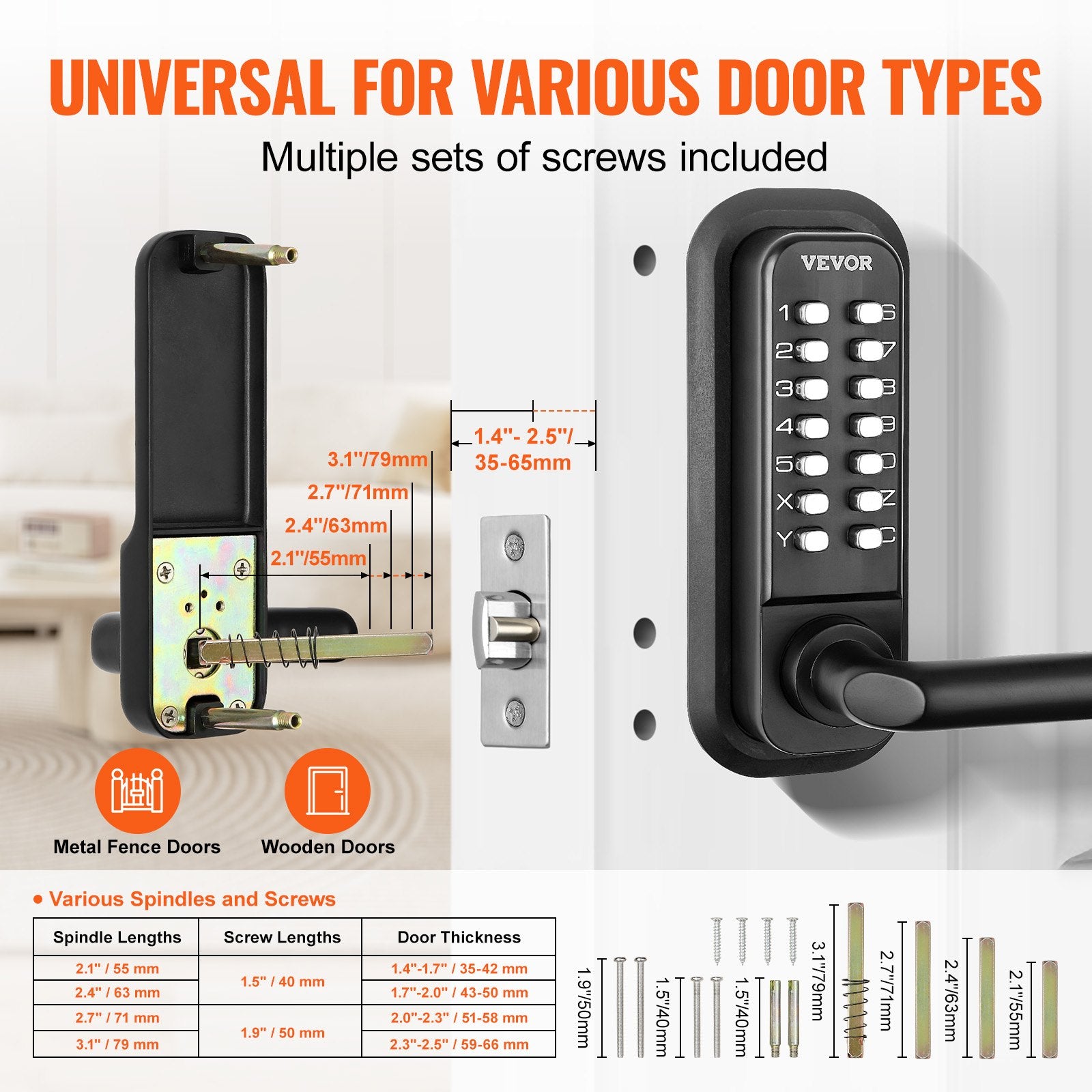 VEVOR Mechanical Keyless Entry Door Lock 14 Digit Keypad and Handle Embedded 3