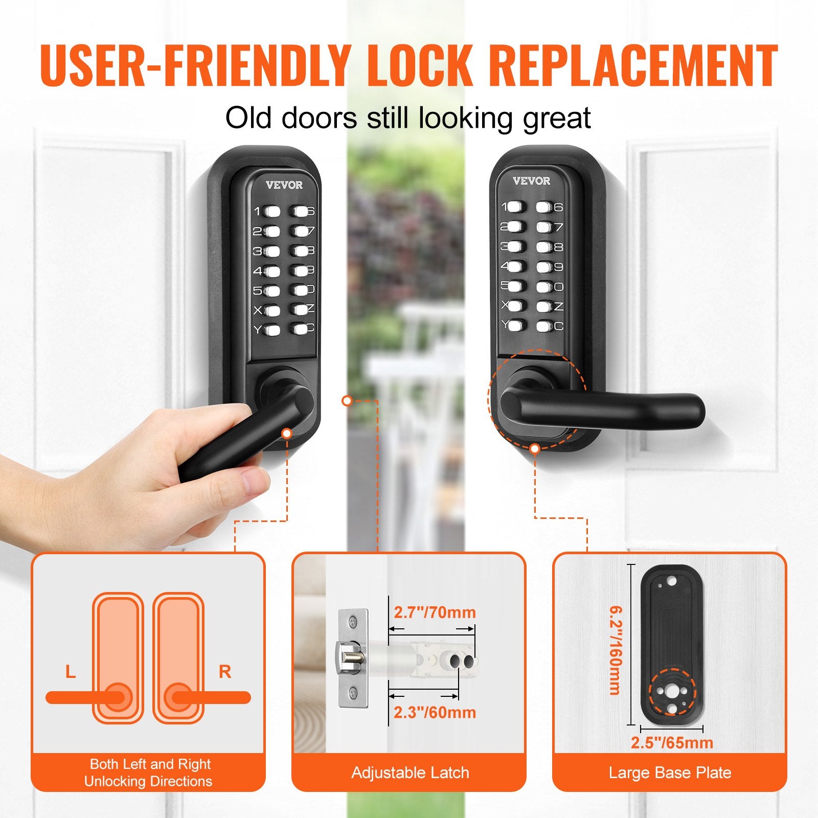 VEVOR Mechanical Keyless Entry Door Lock 14 Digit Keypad and Handle Embedded 4
