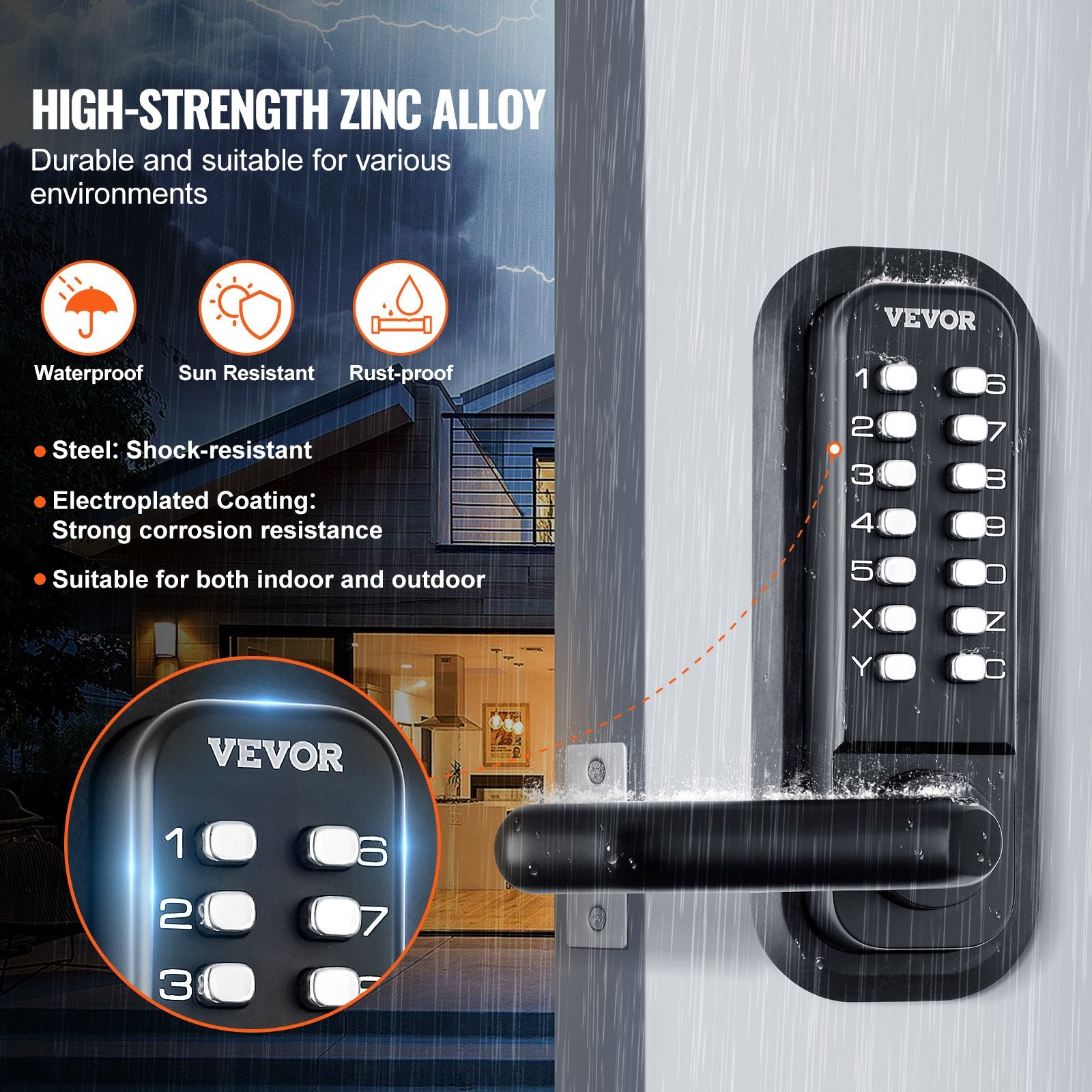 VEVOR Mechanical Keyless Entry Door Lock 14 Digit Keypad and Handle Embedded 6