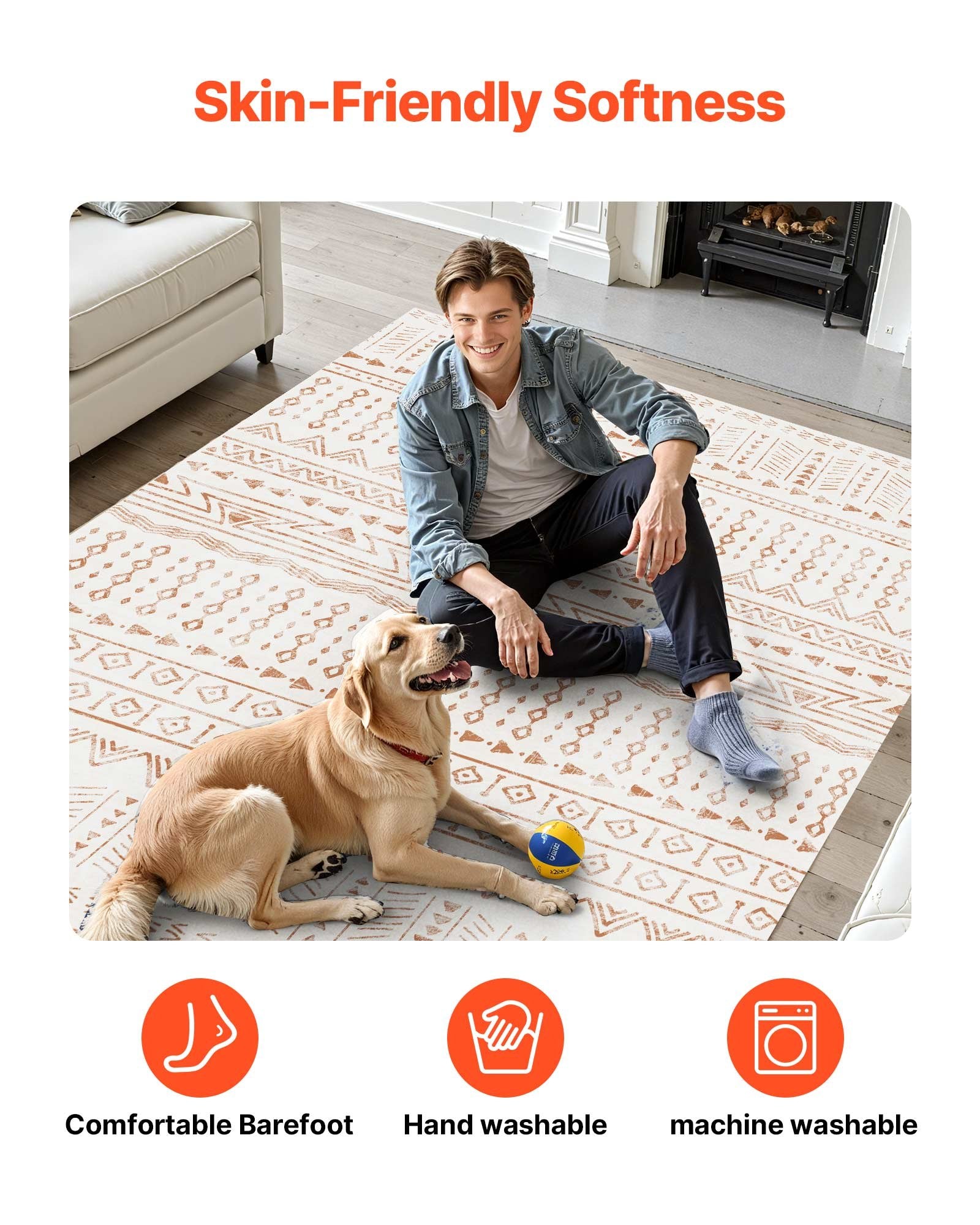 VEVOR Area Rug, 1524x2133.6mm Large Washable Rug, Non-Slip Tear-Resistant Soft Carpet, Pet & Child Friendly Modern Area Rugs, Indoor Mat for Bedroom, Office, Living Room, Kids Room, Entryway, Beige 7