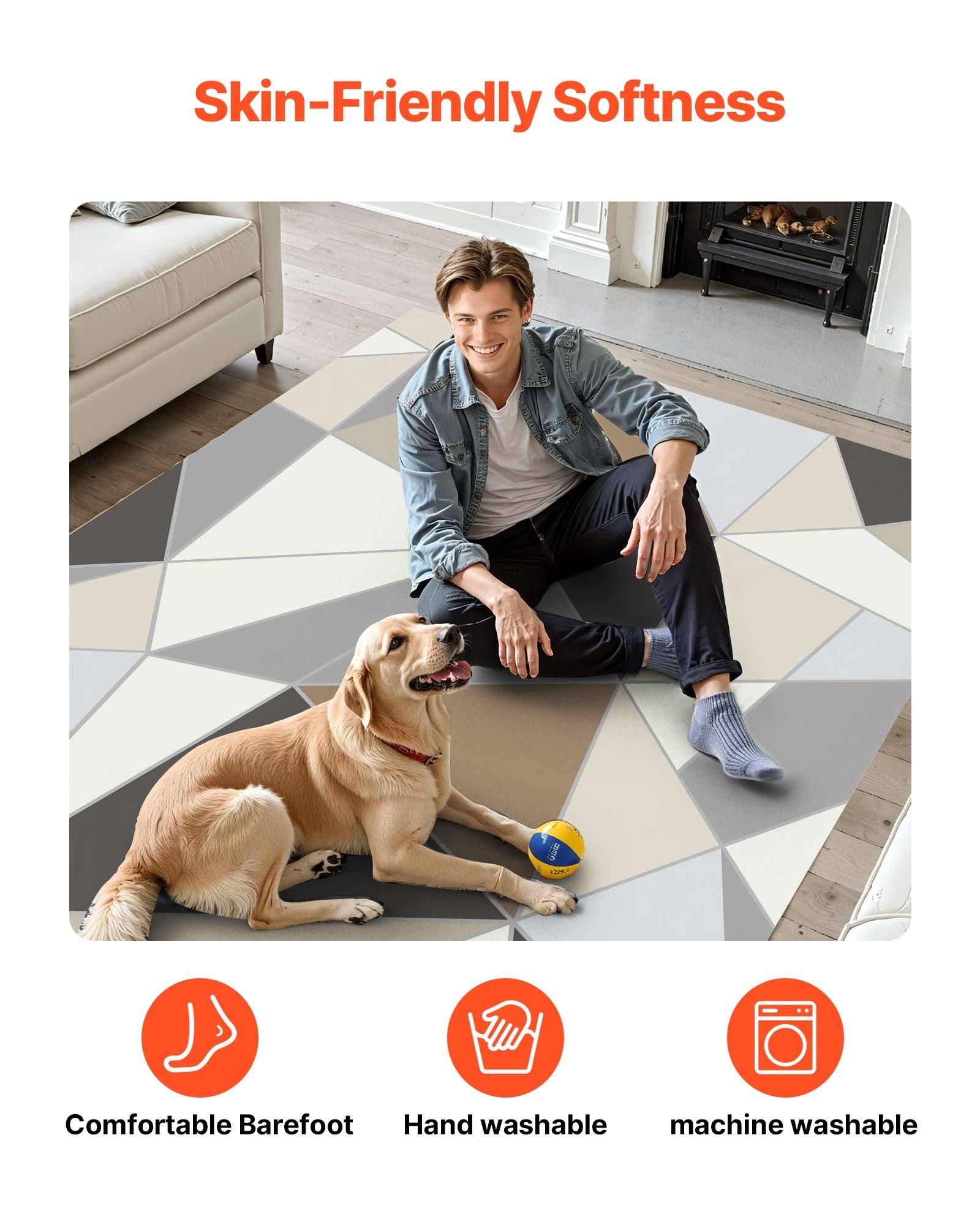 VEVOR Area Rug, 1524x2133.6mm Large Washable Rug, Non-Slip Tear-Resistant Soft Carpet, Pet & Child Friendly Modern Area Rugs, Indoor Mat for Bedroom, Living Room, Kids Room, Entryway, Charcoal Gray 7