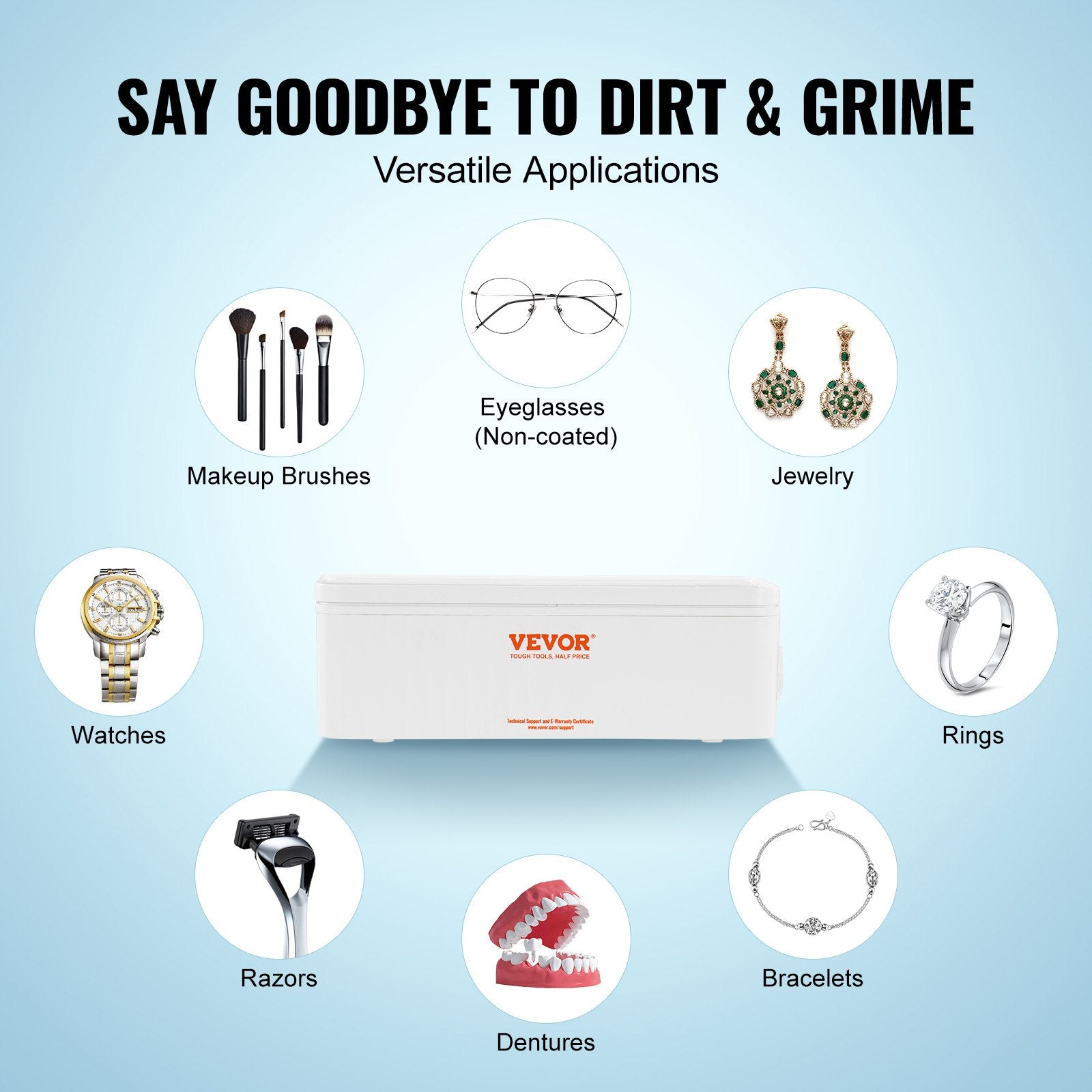 VEVOR Jewelry Cleaner Ultrasonic Machine, Ultrasonic Cleaner Machine 16oz (470ml) with 4 Timer Modes, Portable ultrasonic jewelry cleaner with Cleaning Basket for Eyeglasses, Watches, Dentures, Rings 3