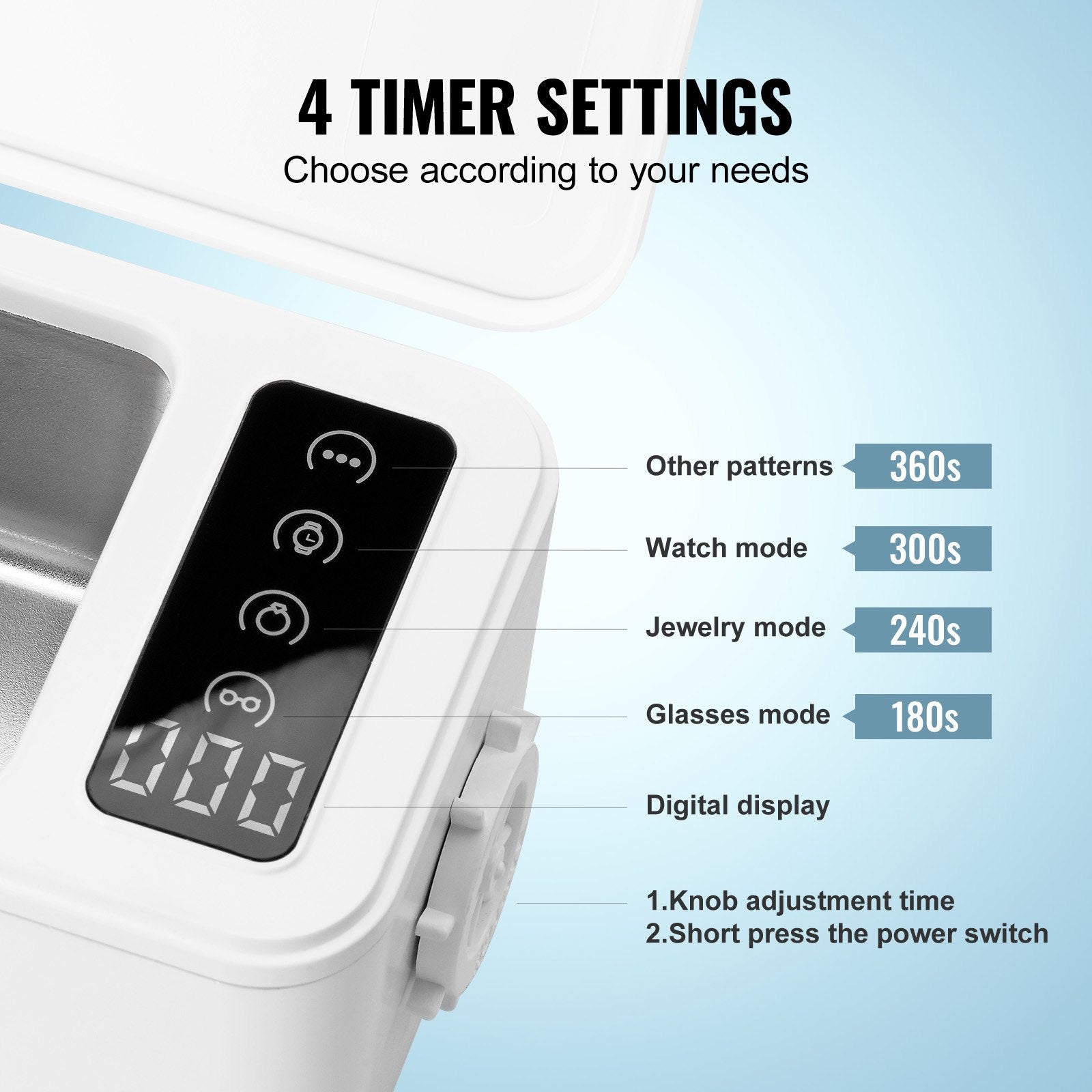 VEVOR Jewelry Cleaner Ultrasonic Machine, Ultrasonic Cleaner Machine 16oz (470ml) with 4 Timer Modes, Portable ultrasonic jewelry cleaner with Cleaning Basket for Eyeglasses, Watches, Dentures, Rings 4