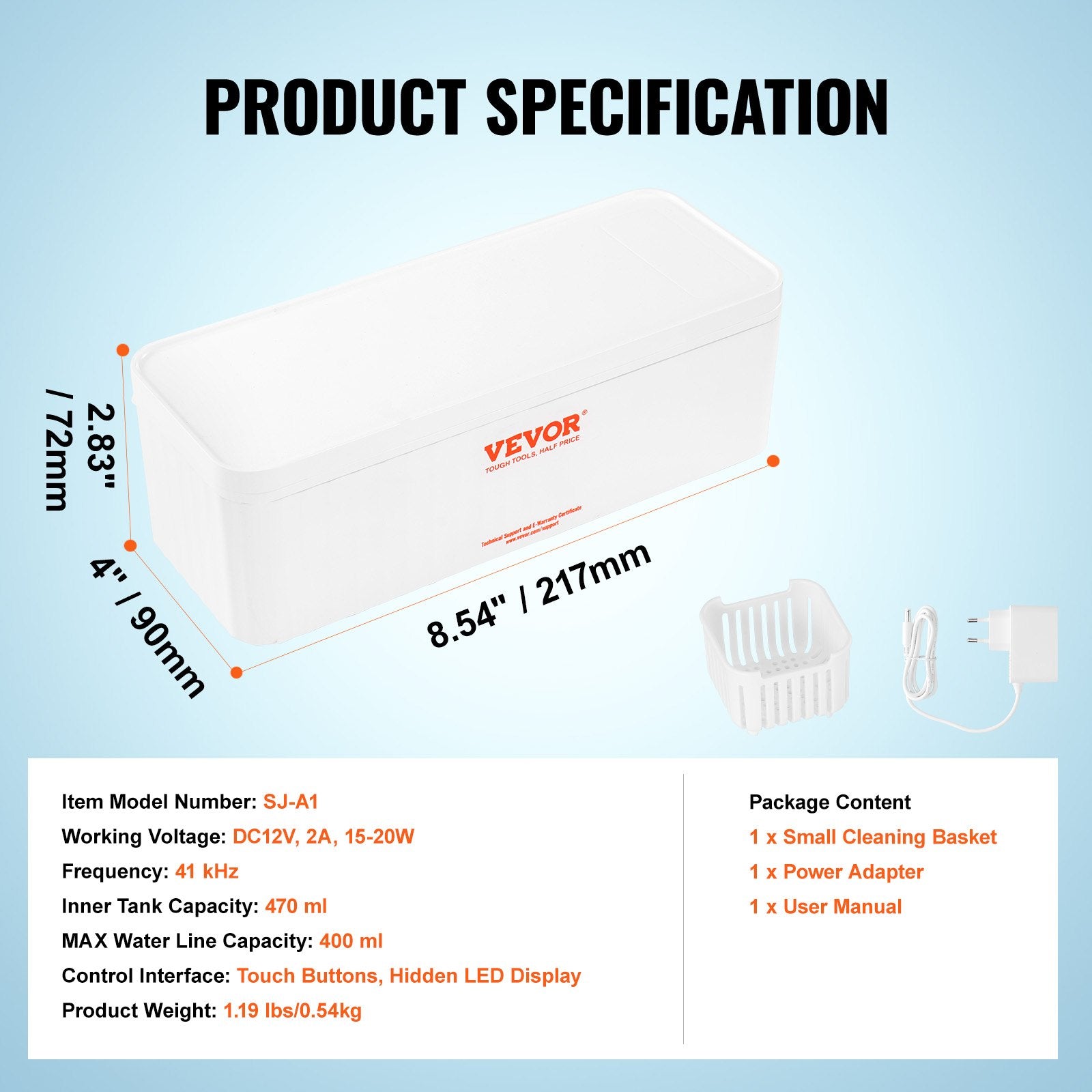 VEVOR Jewelry Cleaner Ultrasonic Machine, Ultrasonic Cleaner Machine 16oz (470ml) with 4 Timer Modes, Portable ultrasonic jewelry cleaner with Cleaning Basket for Eyeglasses, Watches, Dentures, Rings 6