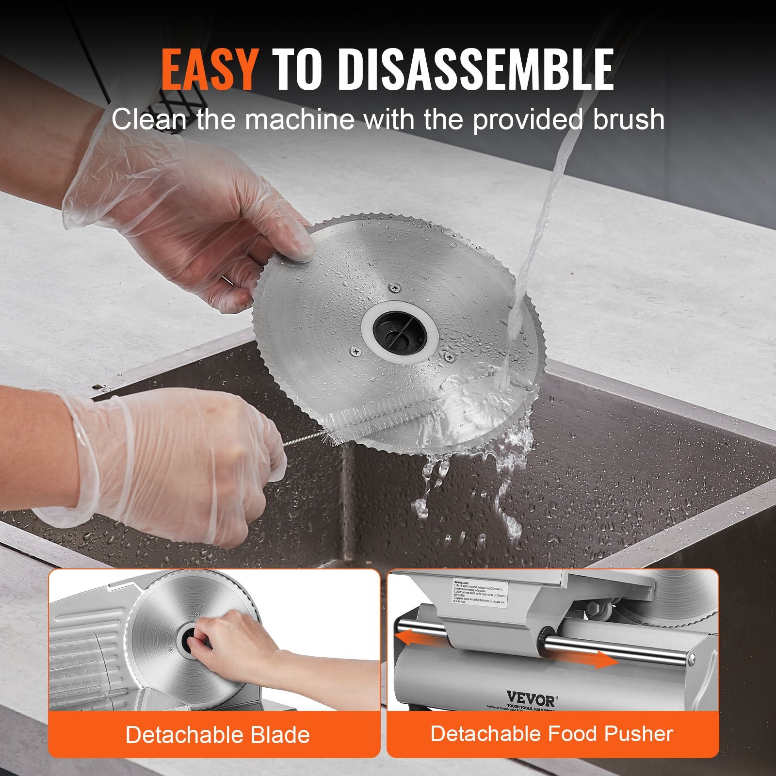 VEVOR Meat Slicer, 180W Electric Deli Food Slicer with 7.5" SUS420 Stainless Steel Blade and Blade Guard, 0 - 0.6 inch Adjustable Thickness for Home Use, Easy to Clean, Cut Meat, Bread, Ham and Cheese 4