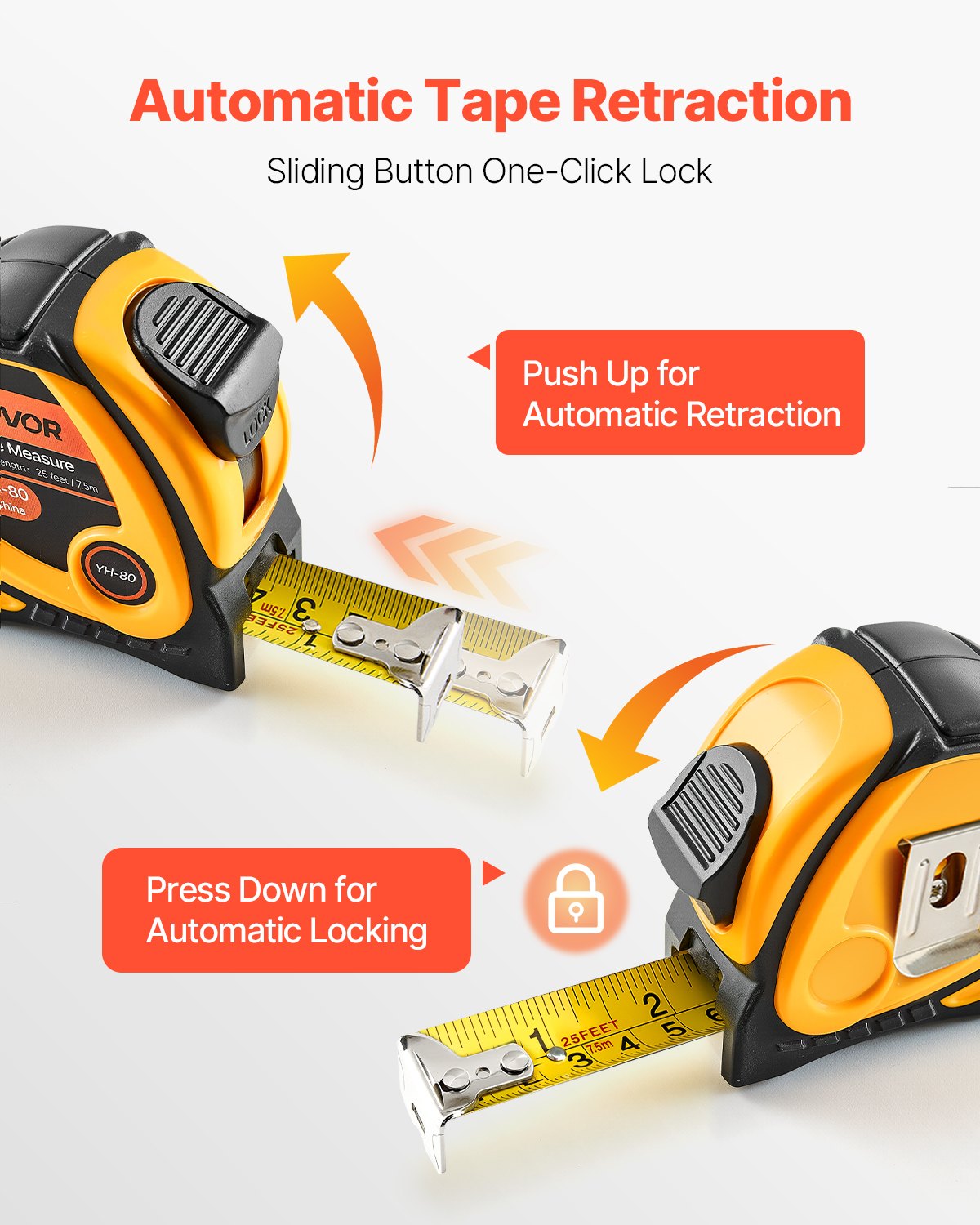 VEVOR Tape Measure 7620mm Retractable Imperial Metric for Decoration 5