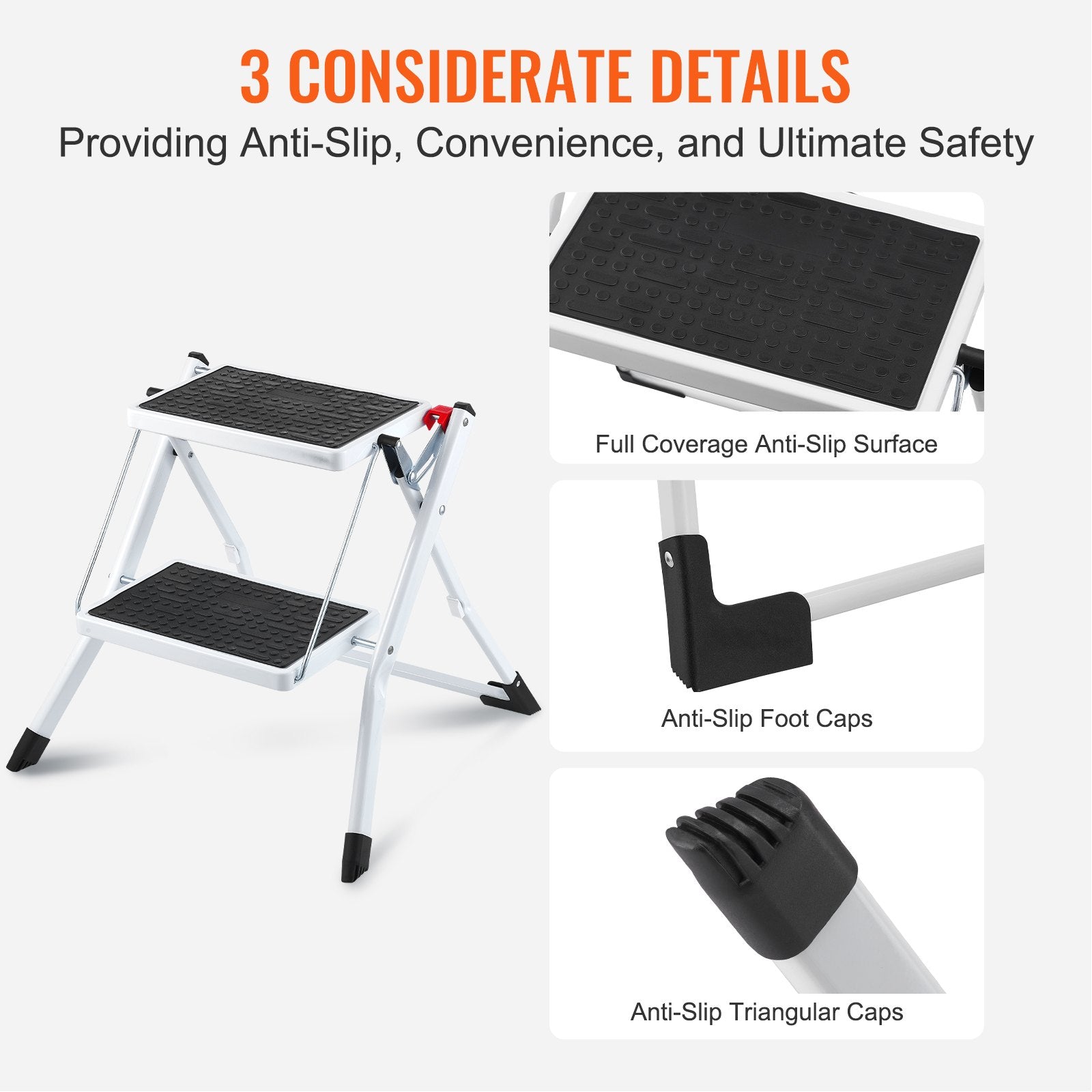 VEVOR Step Ladder 2-Step 150kg Capacity, Ergonomic Folding Steel Step Stool with Wide Anti-Slip Pedal, Sturdy Step Stool for Adults Toddlers, Multi-Use for Household, Kitchen, Office, RVs 5