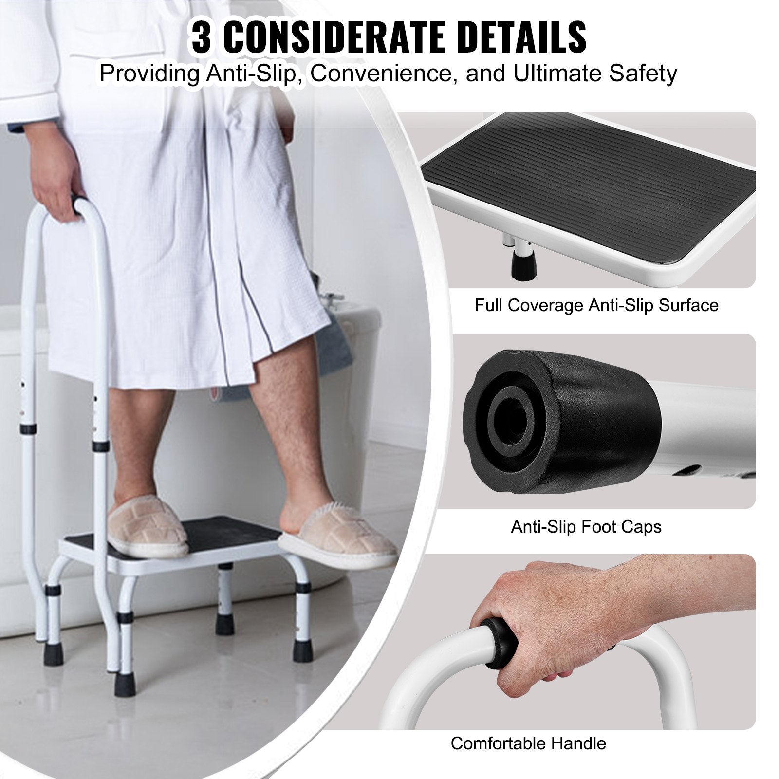 VEVOR Step Stool 1-Step 150KG Capacity, 3 Adjustable Height with Handle Steel Step Ladder, Portable Toddler Step Stools for Adults, Non-Slip Sturdy Step Ladders for Office, RVs, Pets 5