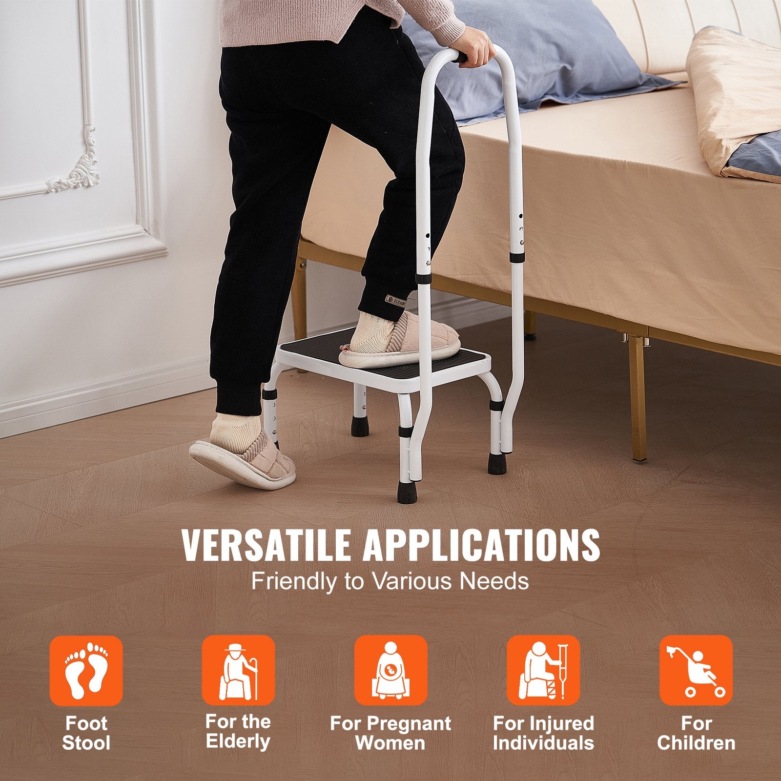 VEVOR Step Stool 1-Step 150KG Capacity, 3 Adjustable Height with Handle Steel Step Ladder, Portable Toddler Step Stools for Adults, Non-Slip Sturdy Step Ladders for Office, RVs, Pets 6