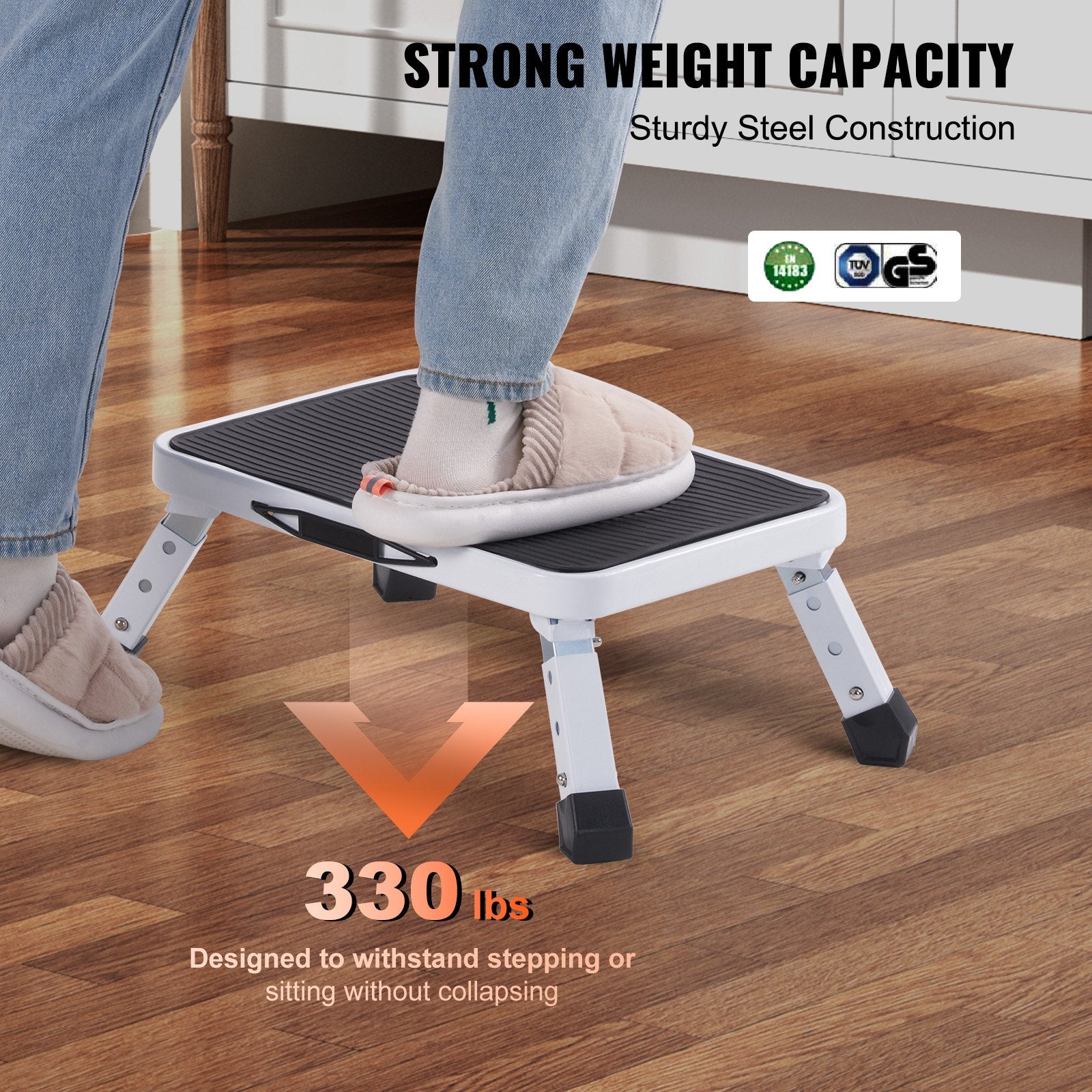 VEVOR Step Stool 1-Step 150KG Capacity, Folding Steel Step Ladder 3 Adjustable Height, Portable Toddler Step Stools for Adults, Non-Slip Sturdy Step Ladders for Office, RVs, Pets, Bathrooms,Bedrooms 3
