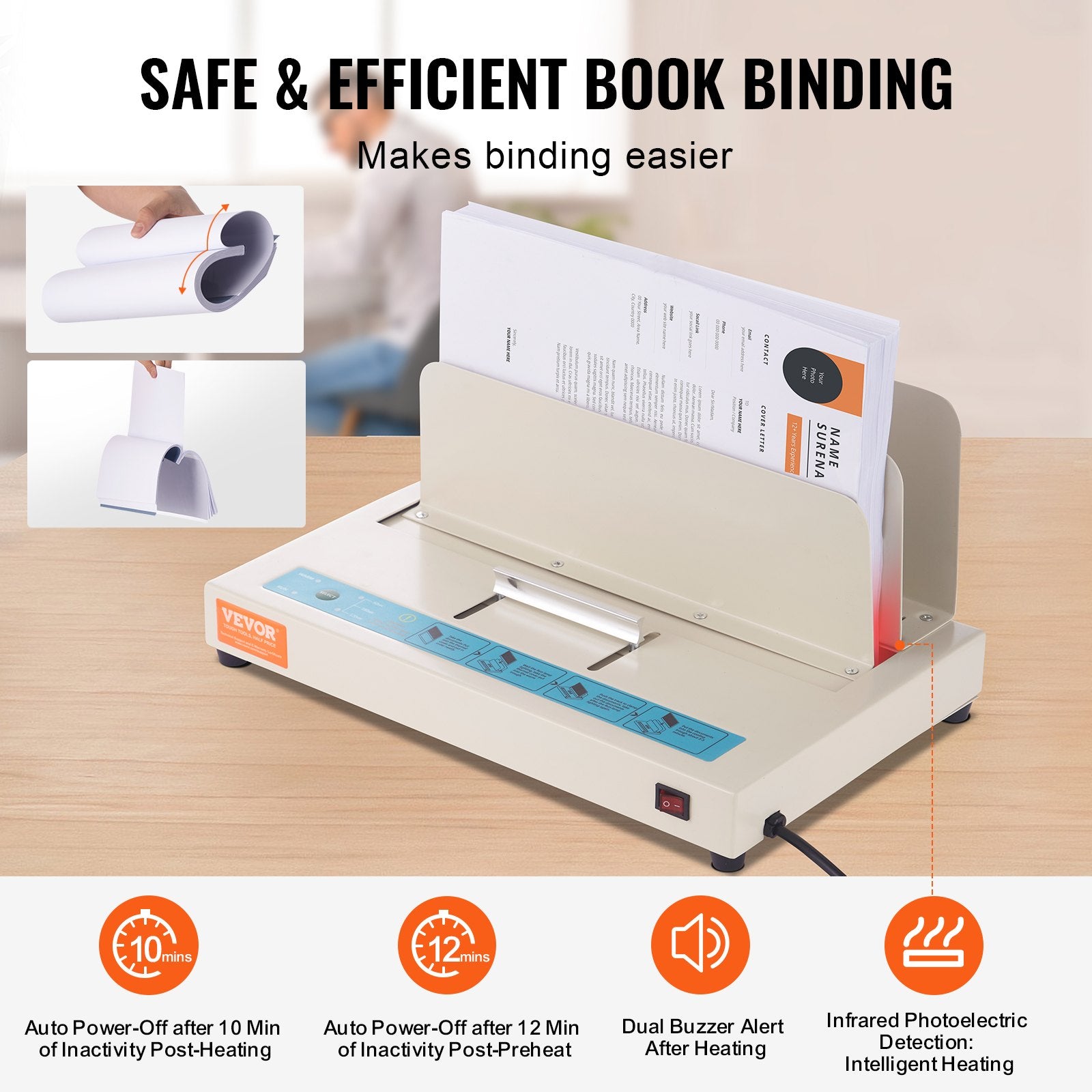 VEVOR Thermal Binding Machine, 500 Sheets Capacity Book Binding Machine, Thermal Book Binder 50mm Binding Thickness A3(Short Edge)/A4/A5 Document, with Infrared Optical Detection 5