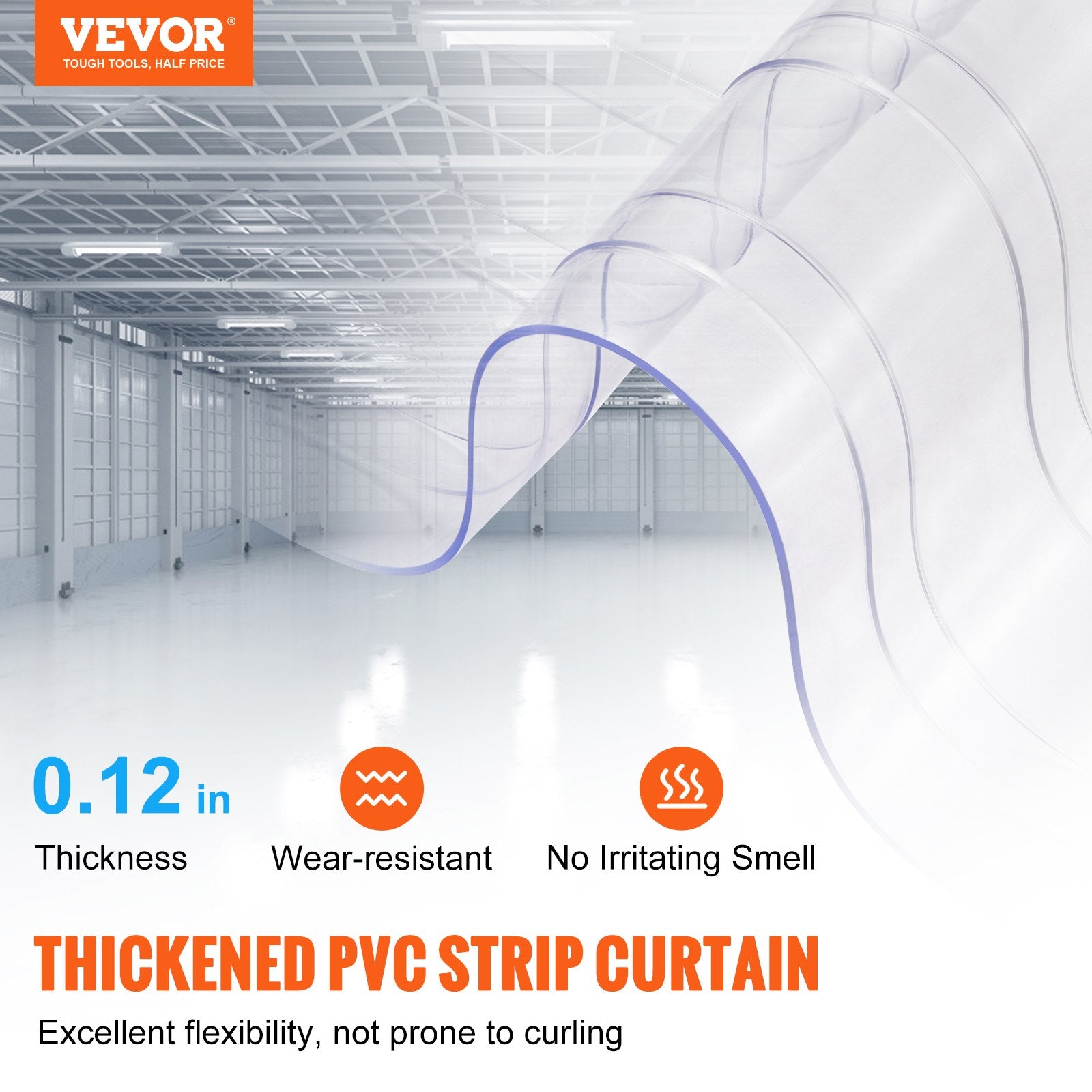VEVOR Strip Curtain, 3048 cm L x 30.5 cm W x 3 mm Thickness, Clear Ribbed PVC Curtain Strip Door Bulk Roll, Plastic Door Strips for Doorway of Supermarket, Garage, Warehouse, Barn, Pet Animal House
