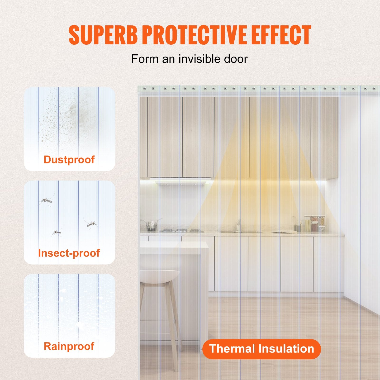 VEVOR Strip Curtain, 3048 cm L x 30.5 cm W x 3 mm Thickness, Clear Ribbed PVC Curtain Strip Door Bulk Roll, Plastic Door Strips for Doorway of Supermarket, Garage, Warehouse, Barn, Pet Animal House 3