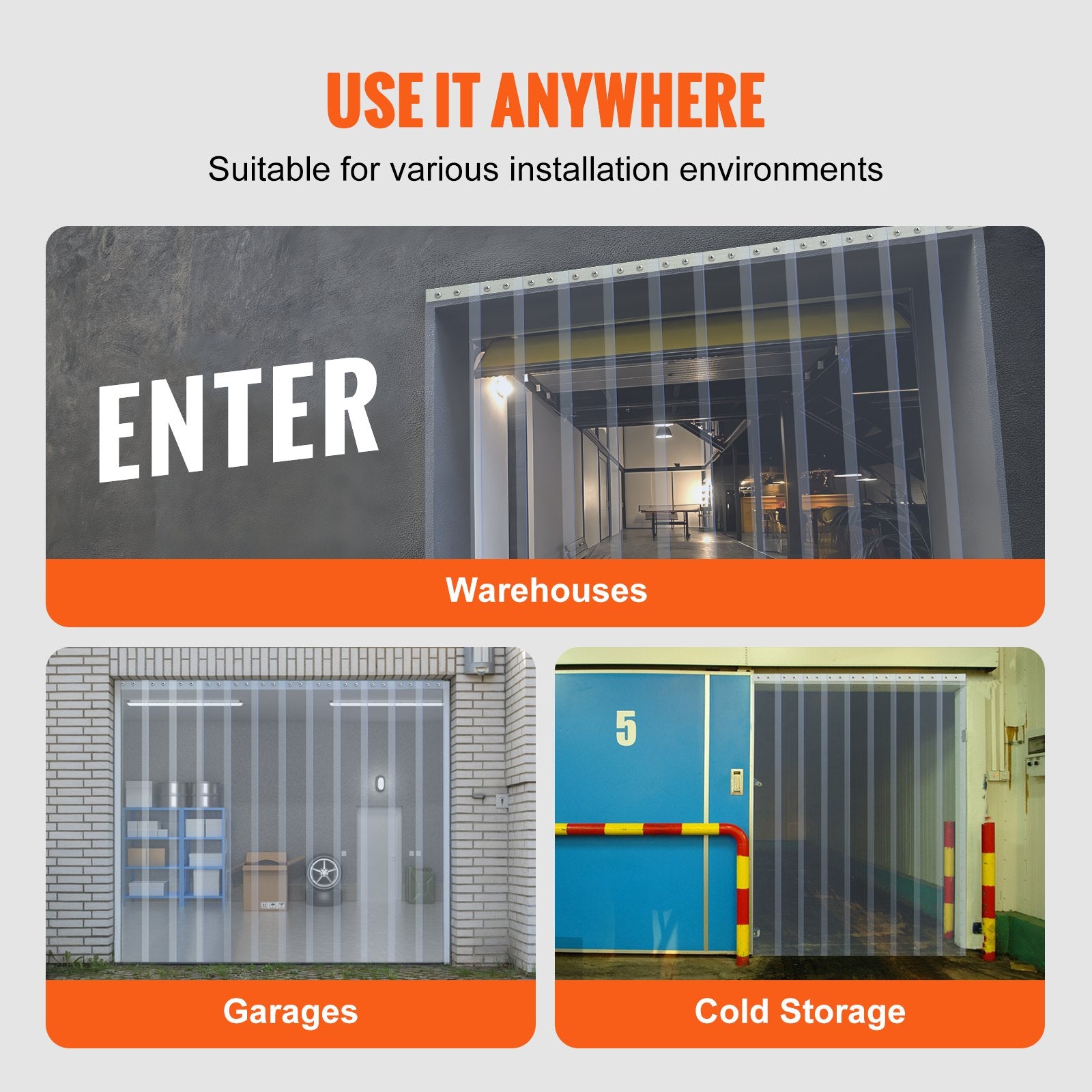 VEVOR Strip Curtain, 3048 cm L x 30.5 cm W x 3 mm Thickness, Clear PVC Smooth Curtain Strip Door Bulk Roll, Plastic Door Strips for Doorway of Supermarket, Garage, Warehouse, Barn, Pet Animal House 6