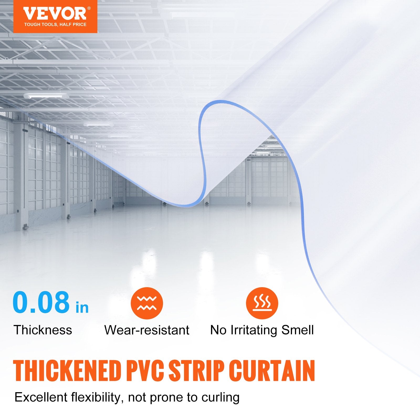 VEVOR Strip Curtain, 2500 cm L x 20 cm W x 2 mm Thickness, Clear PVC Smooth Curtain Strip Door Bulk Roll, Plastic Door Strips for Doorways of Supermarket, Garage, Warehouse, Barn, Pet Animal House