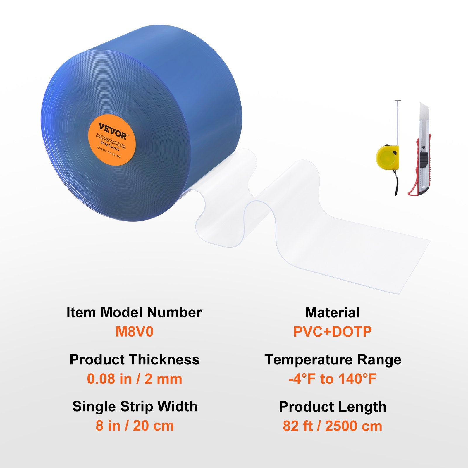 VEVOR Strip Curtain, 2500 cm L x 20 cm W x 2 mm Thickness, Clear PVC Smooth Curtain Strip Door Bulk Roll, Plastic Door Strips for Doorways of Supermarket, Garage, Warehouse, Barn, Pet Animal House 7