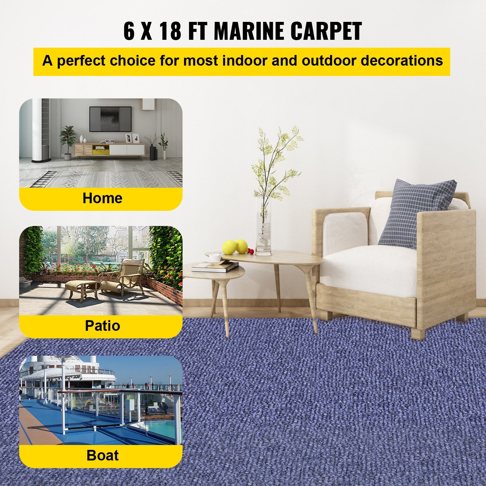 VEVOR Indoor Outdoor Rug Carpet Blue 6x18ft Area Rugs Runner for Patio Deck, 1.8*5.5m