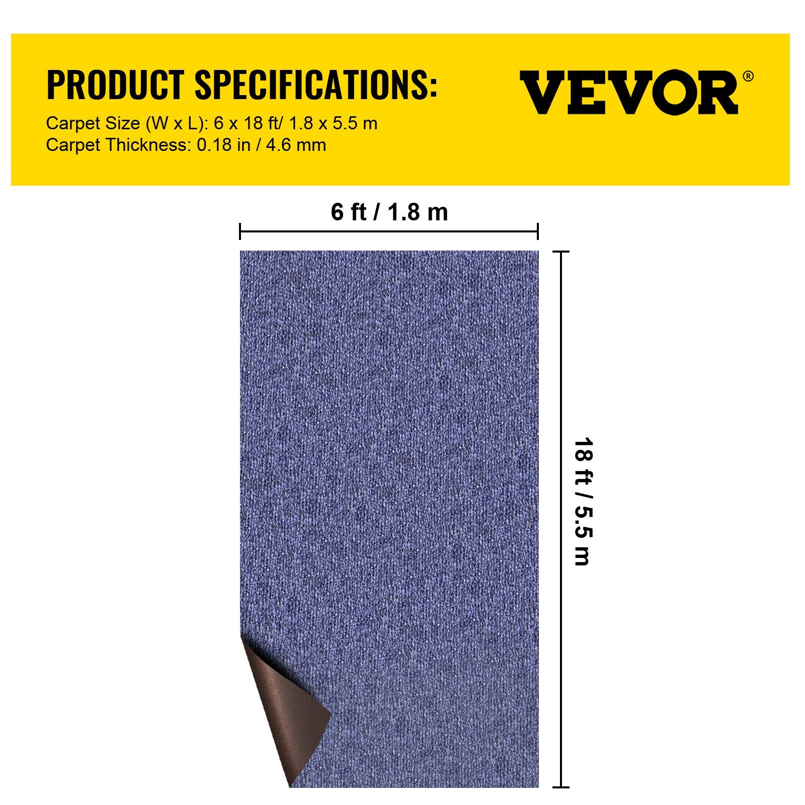 VEVOR Indoor Outdoor Rug Carpet Blue 6x18ft Area Rugs Runner for Patio Deck, 1.8*5.5m 7