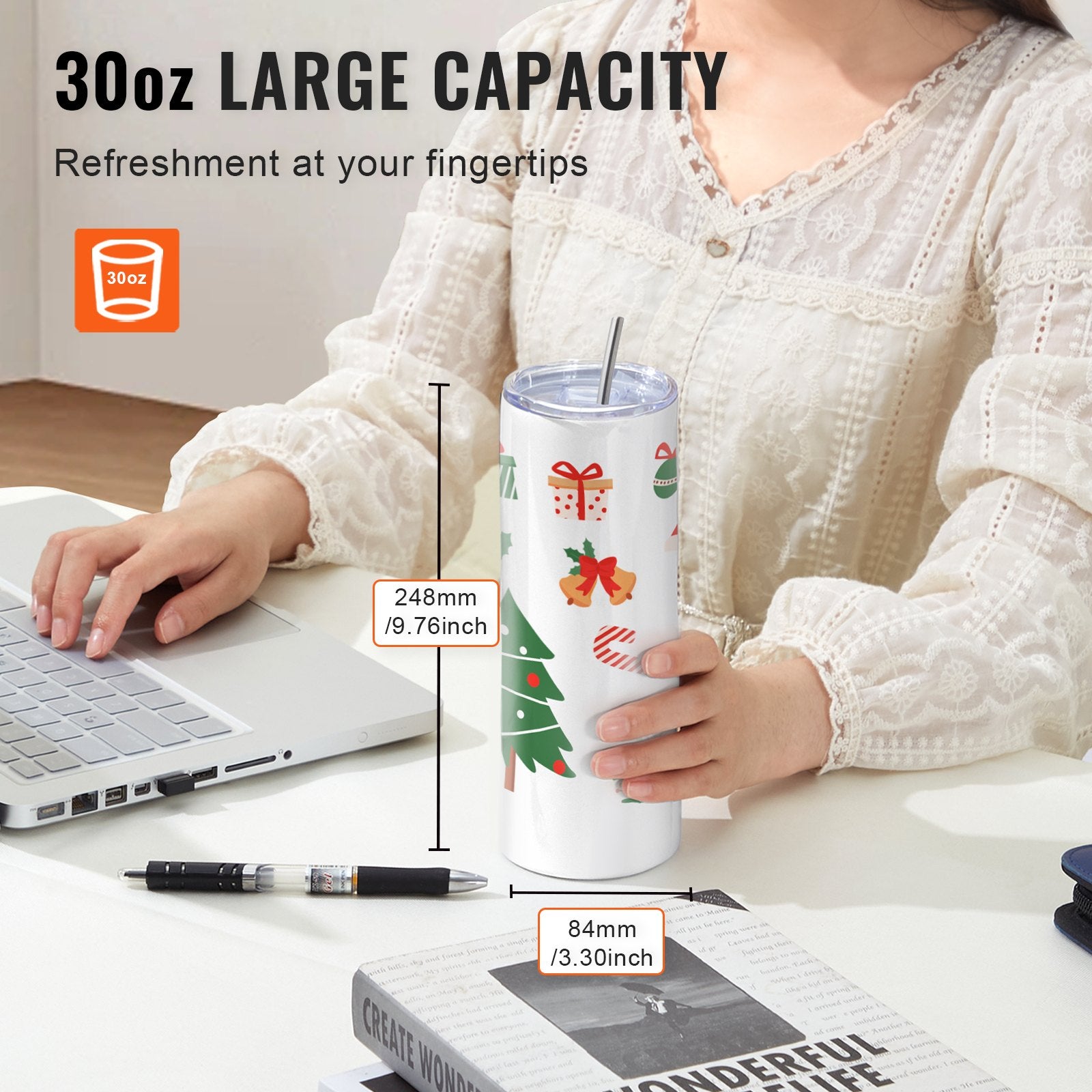 VEVOR 8 Pack Straight Sublimation Tumblers, 30 oz Blank Tumbler Bulk, Stainless Steel Double Wall Tumbler Cups with Straw, Lid, Brush, Base, Shrink Wrap, Gift Box, for Heat Press and Heat Transfer 5