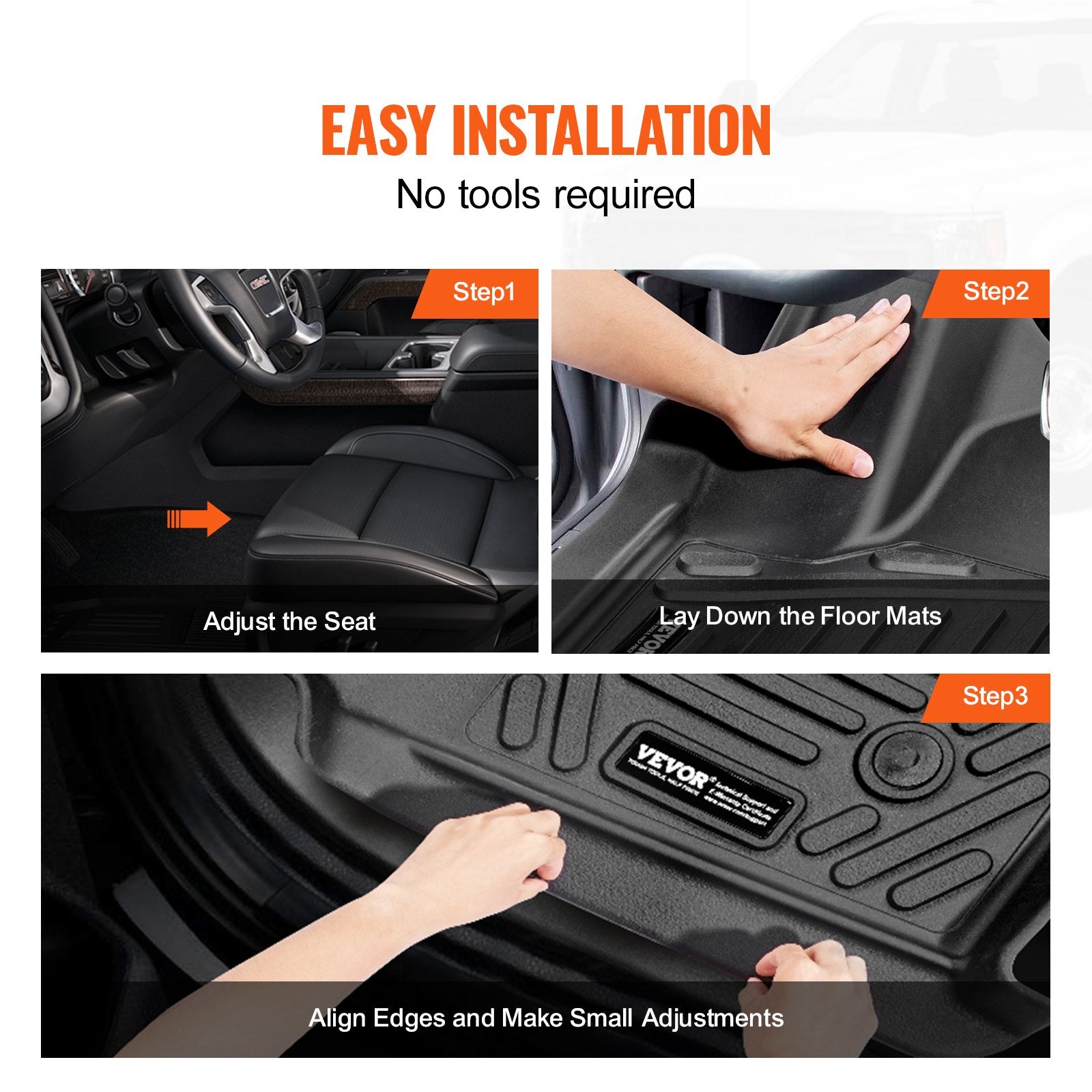 VEVOR Automotive Floor Mats Fits for Chevrolet Silverado/GMC Sierra 1500 3 pcs 6
