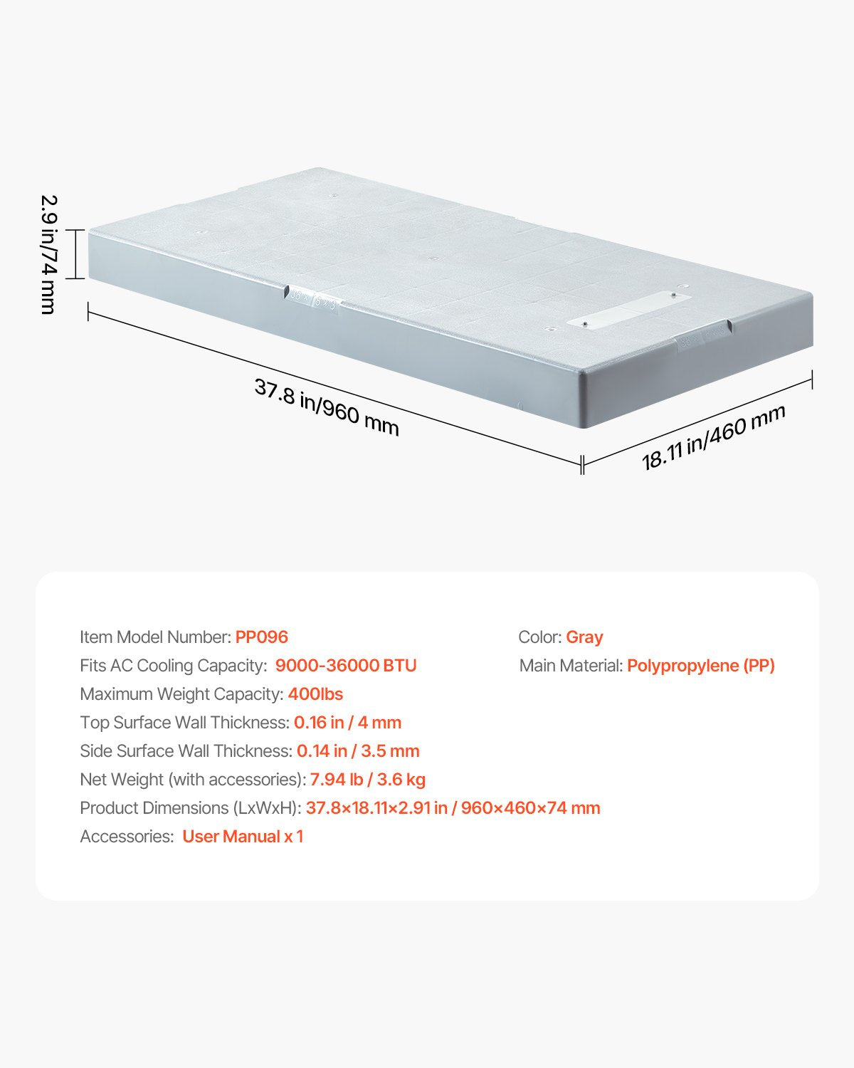 VEVOR Mini Split Pad for 9000-36000 BTU Anti Vibration Outdoor Pads 7