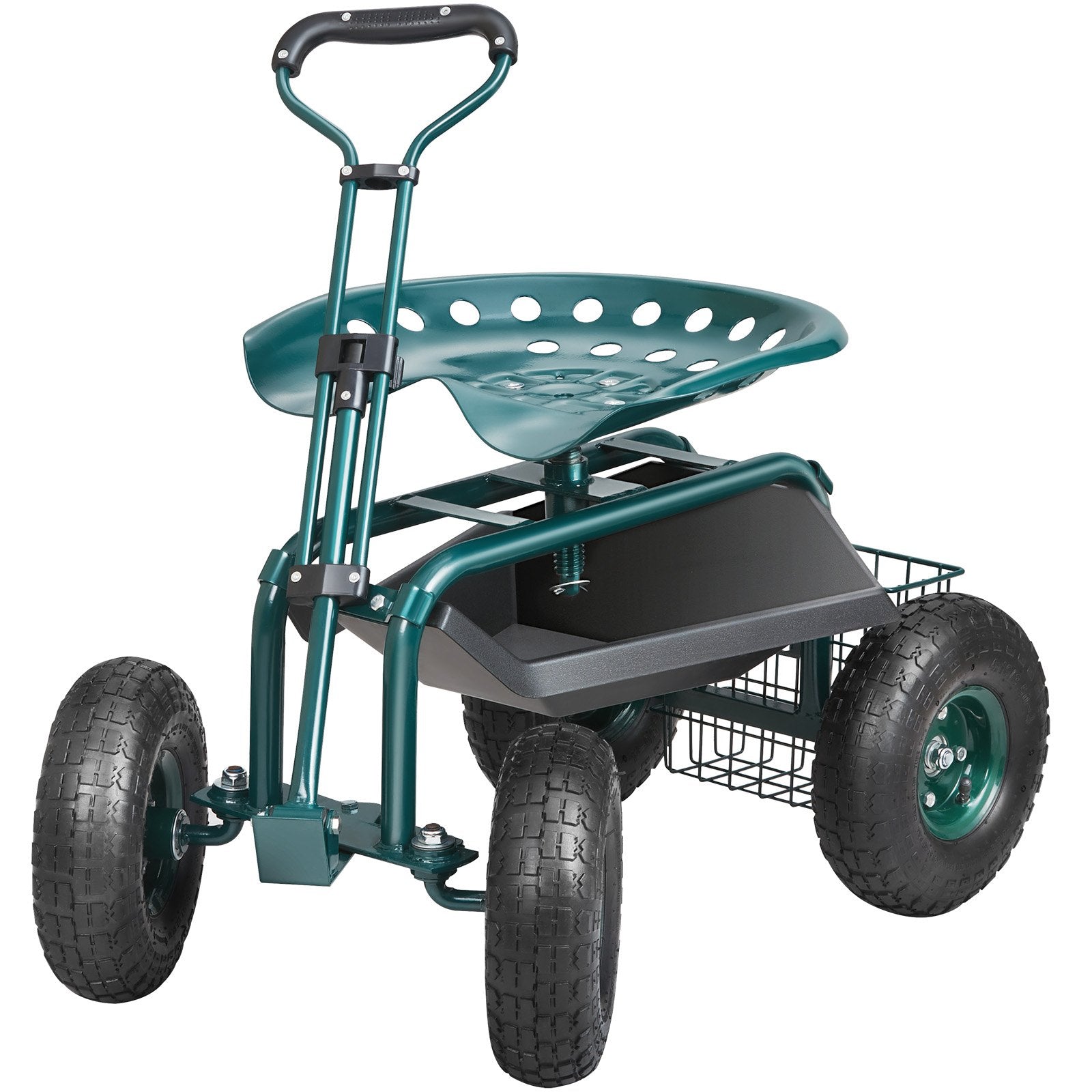 VEVOR Garden Cart Rolling Workseat with Wheels, Gardening Stool for Planting, 360 Degree Swivel Seat, Wagon Scooter with Steering Handle & Utility Tool Tray, Use for Patio, Yard, and Outdoors, Green 10